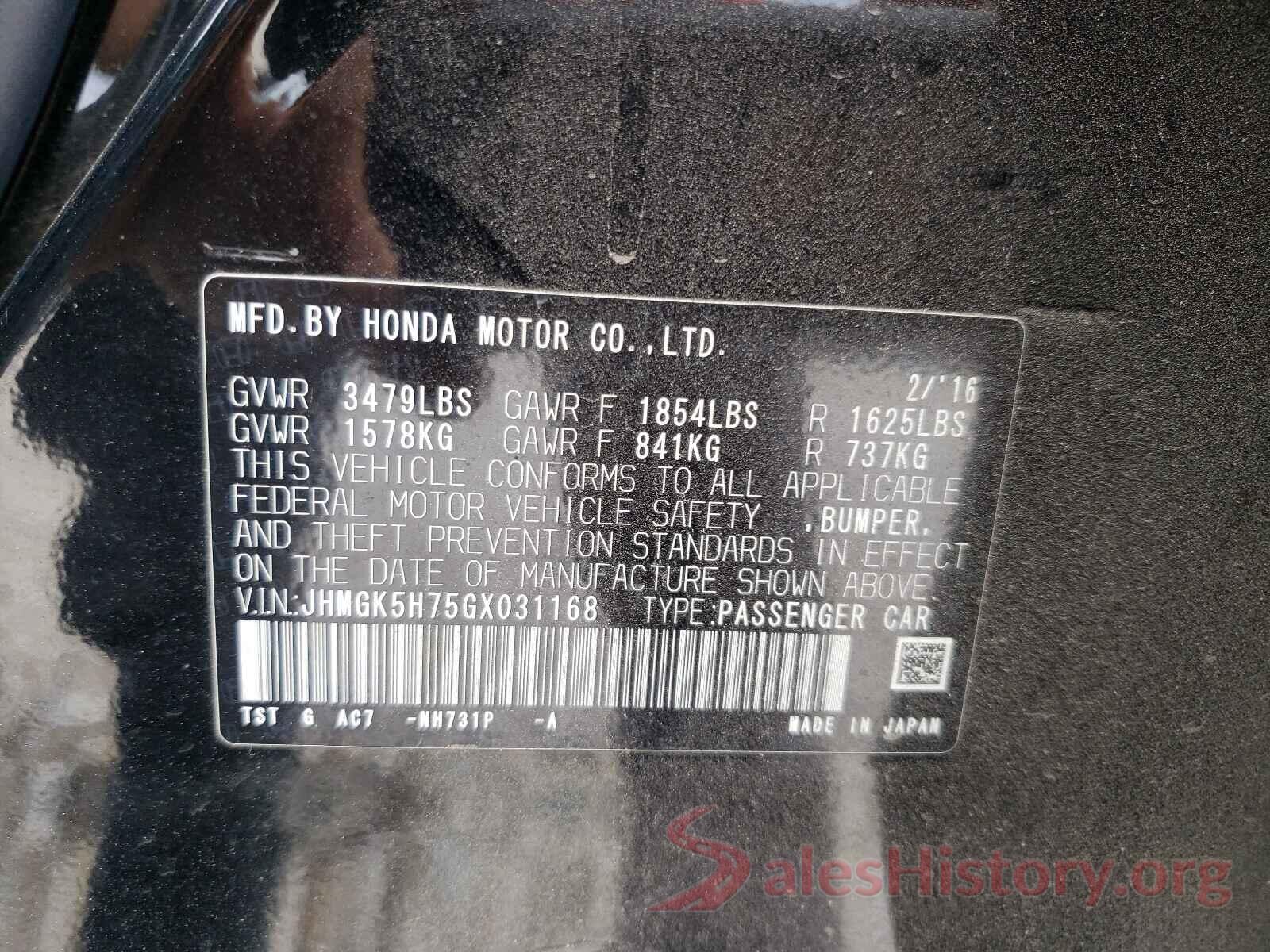 JHMGK5H75GX031168 2016 HONDA FIT