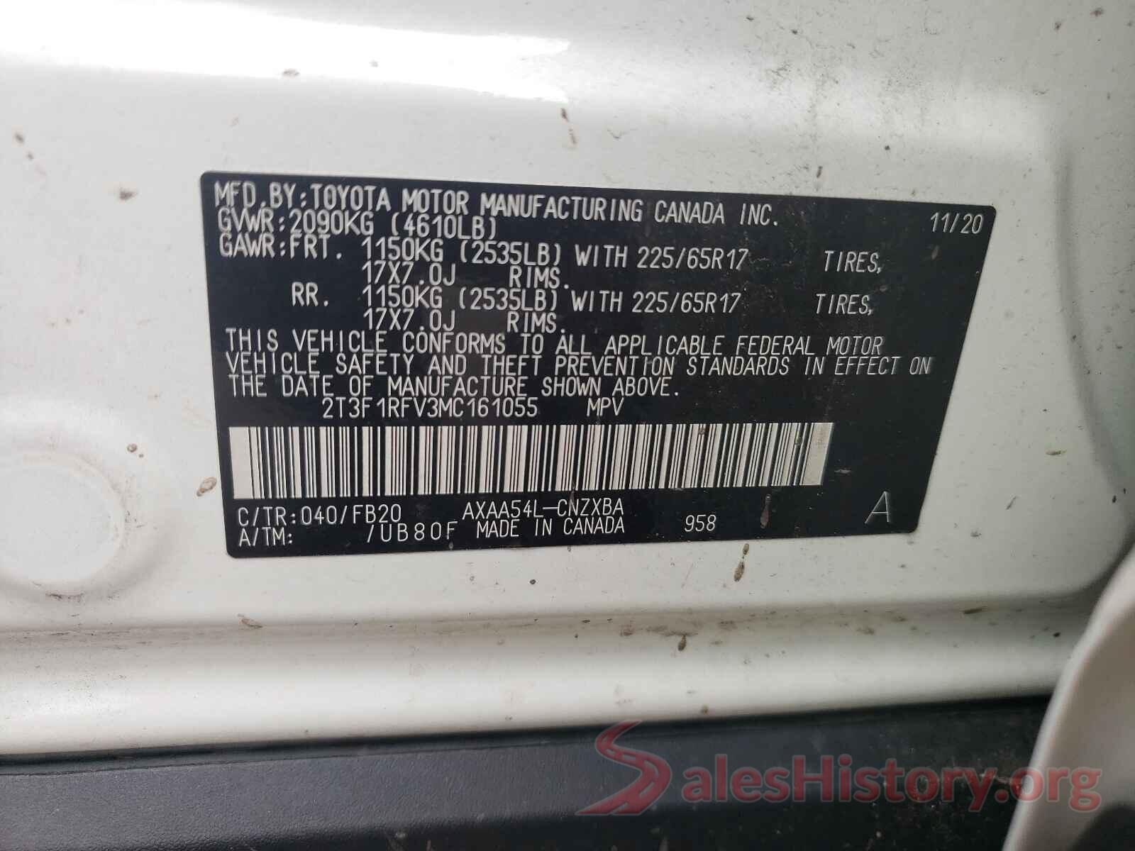 2T3F1RFV3MC161055 2021 TOYOTA RAV4