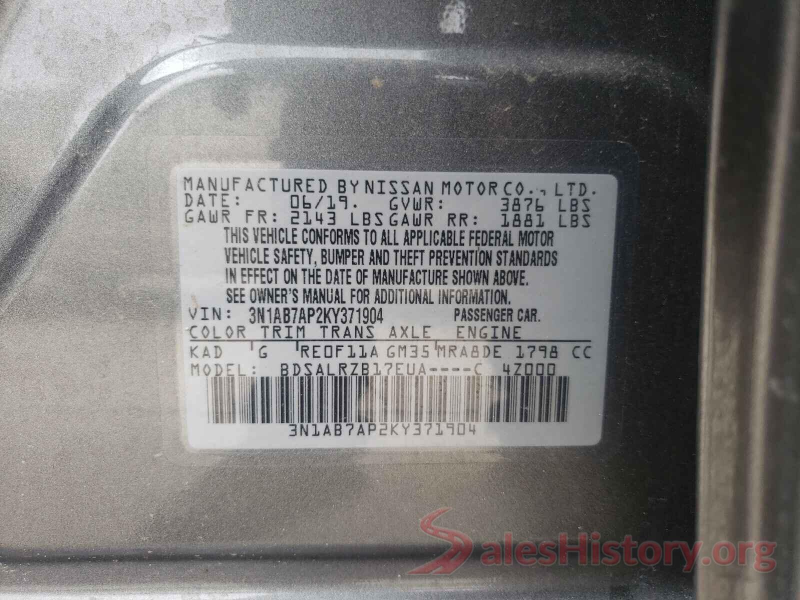 3N1AB7AP2KY371904 2019 NISSAN SENTRA