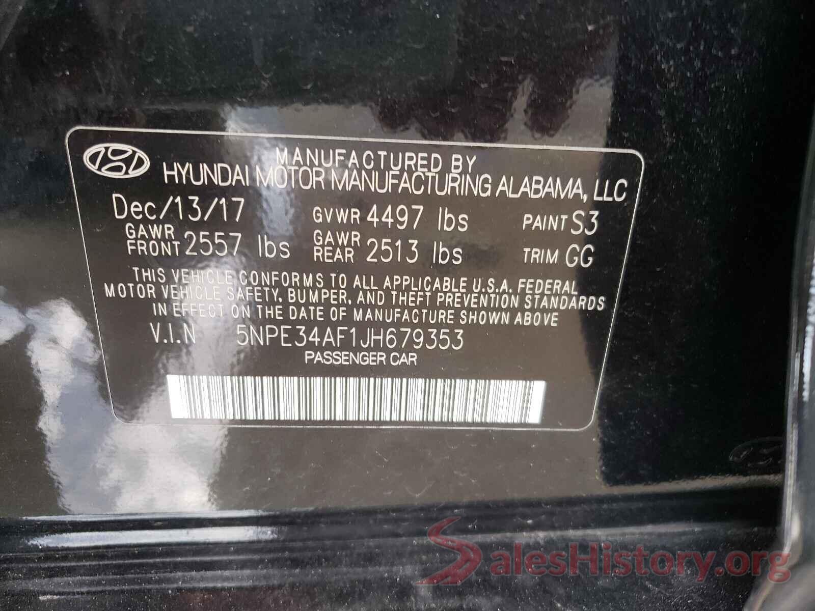 5NPE34AF1JH679353 2018 HYUNDAI SONATA