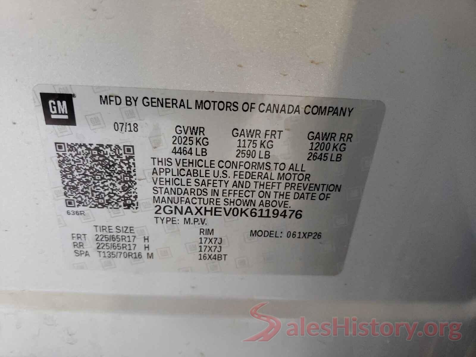 2GNAXHEV0K6119476 2019 CHEVROLET EQUINOX