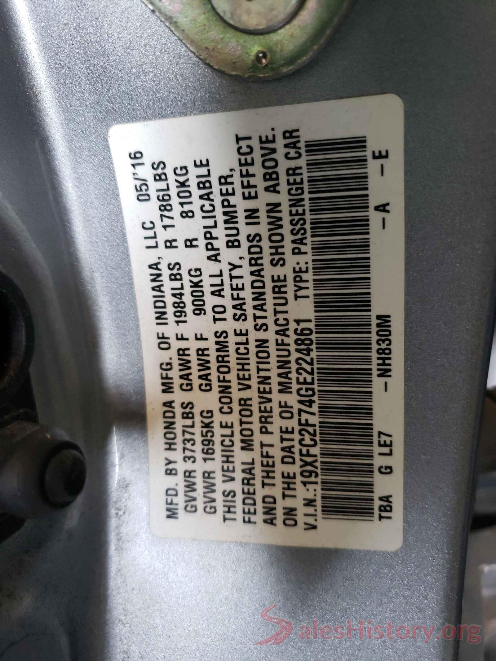 19XFC2F74GE224861 2016 HONDA CIVIC