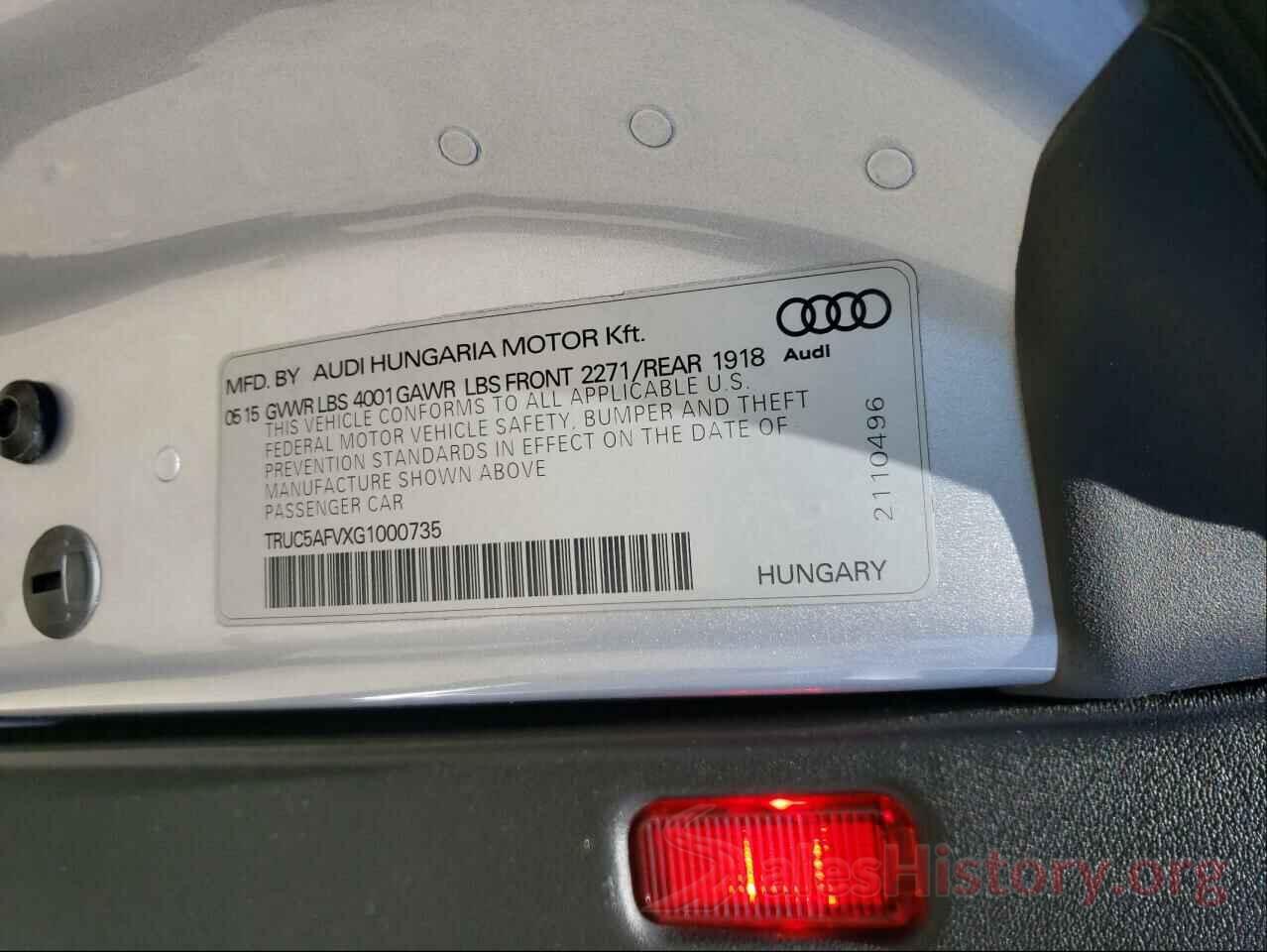 TRUC5AFVXG1000735 2016 AUDI TT