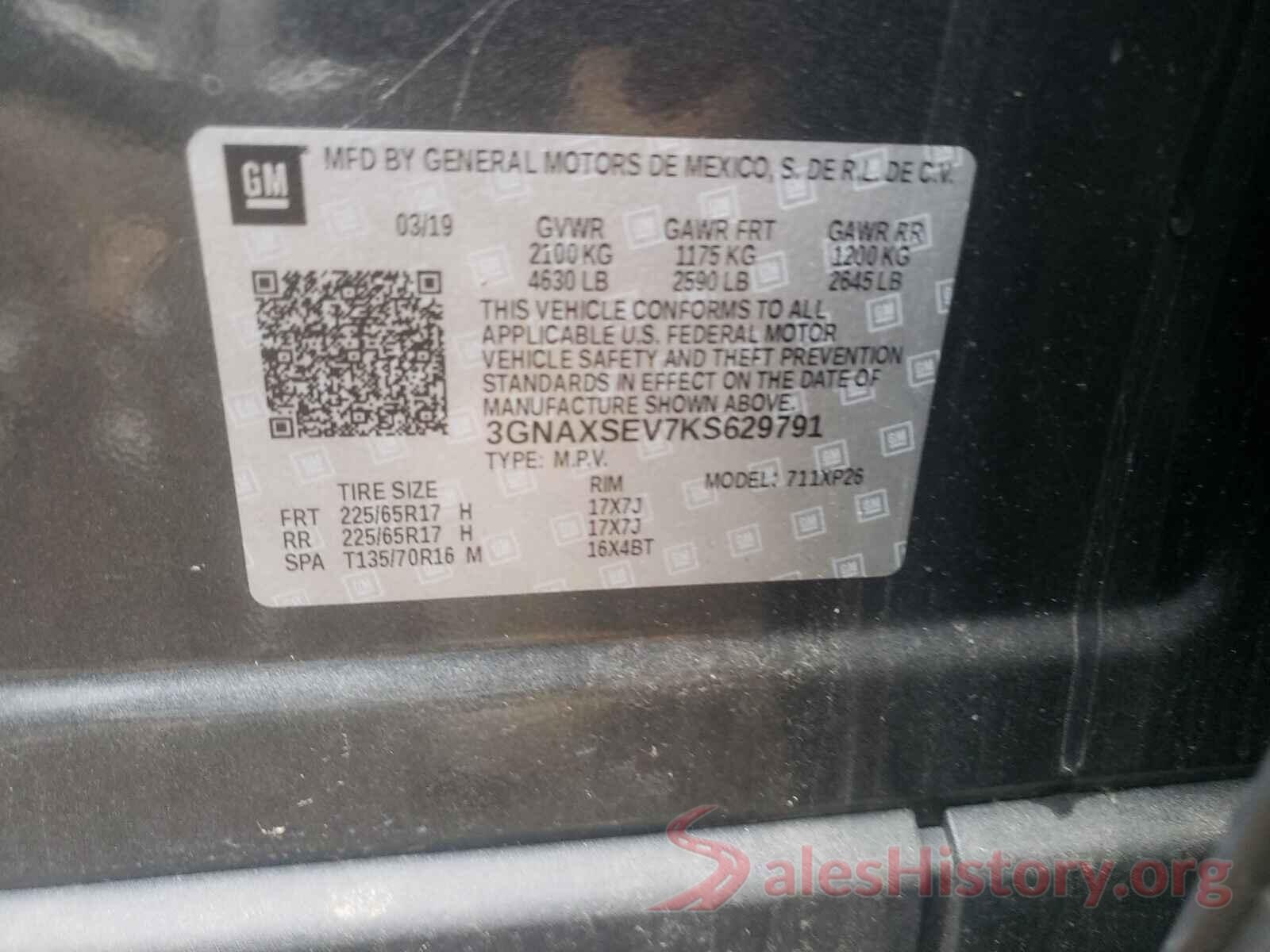 3GNAXSEV7KS629791 2019 CHEVROLET EQUINOX