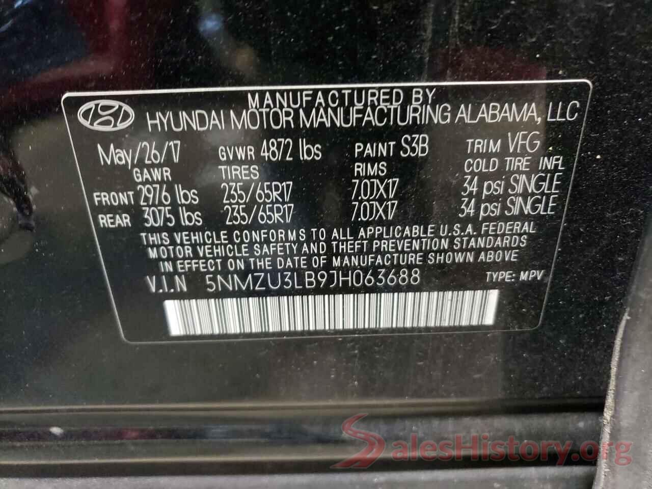 5NMZU3LB9JH063688 2018 HYUNDAI SANTA FE