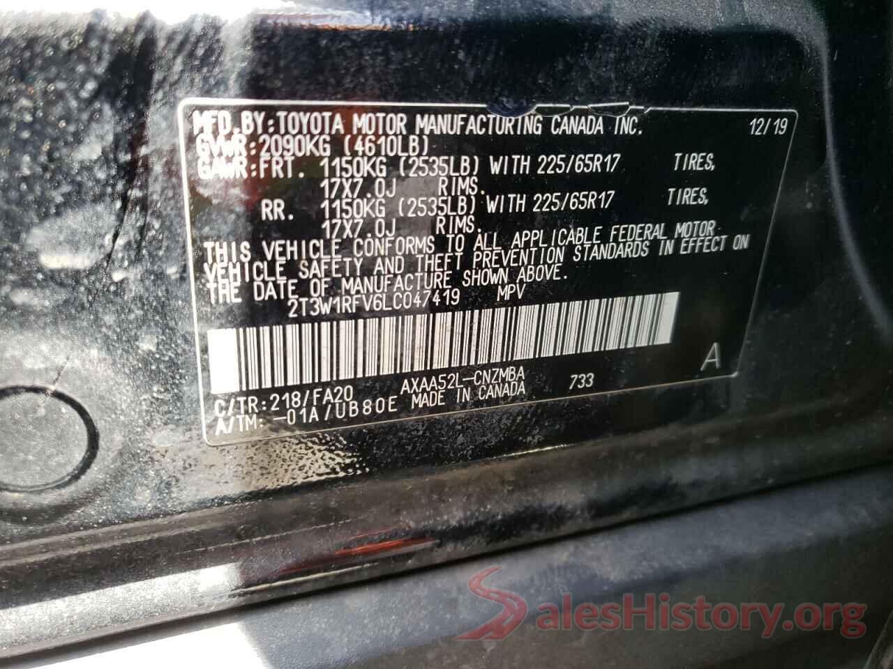 2T3W1RFV6LC047419 2020 TOYOTA RAV4