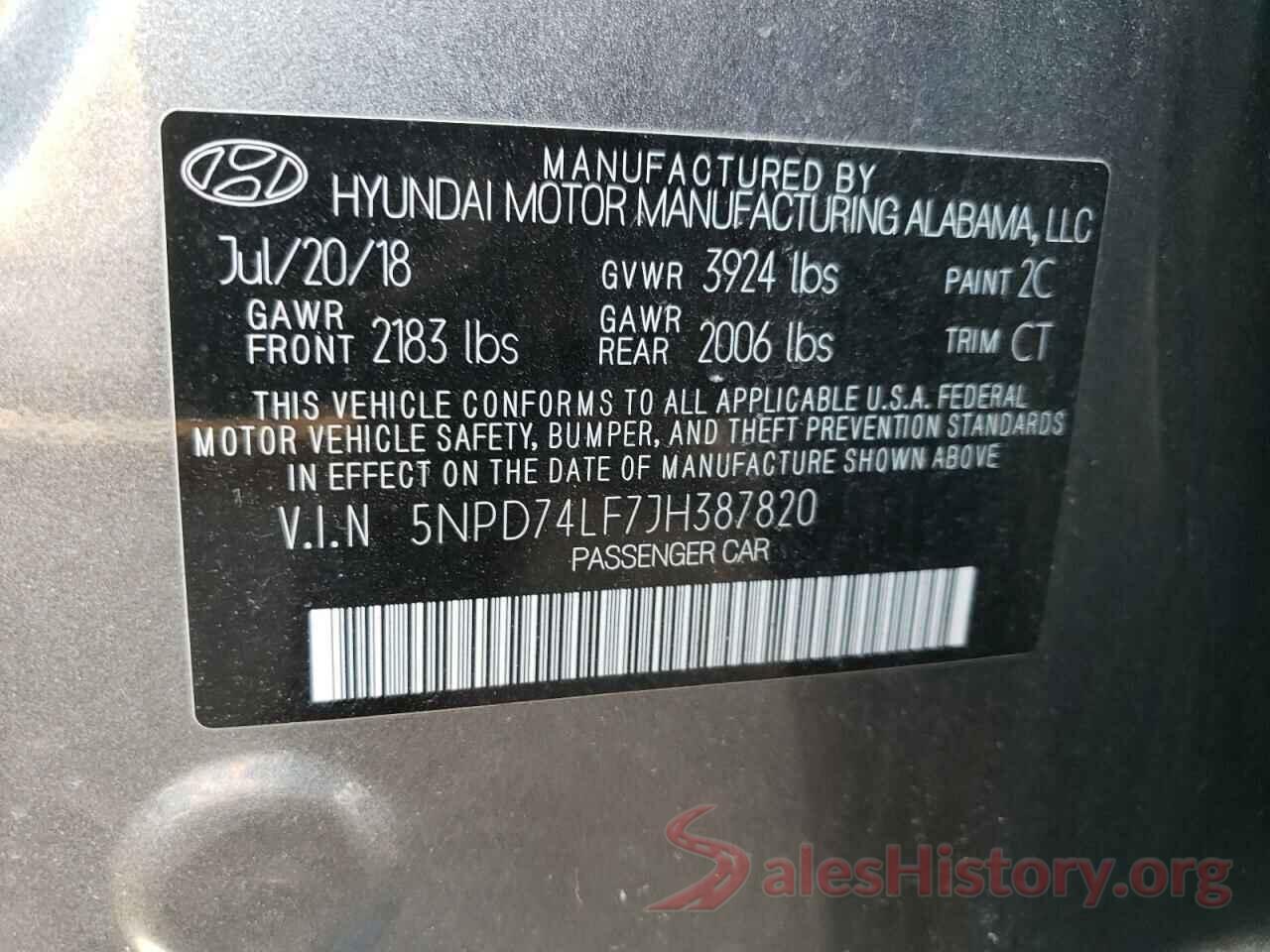 5NPD74LF7JH387820 2018 HYUNDAI ELANTRA