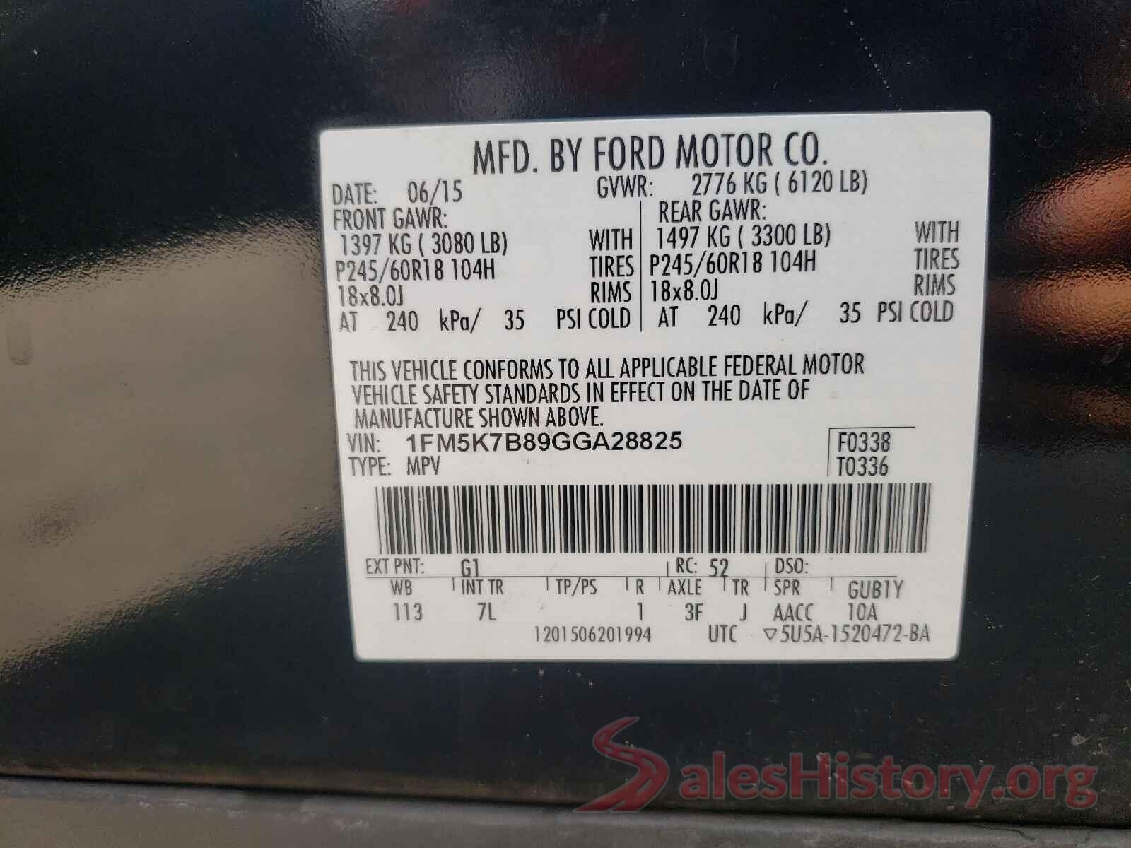 1FM5K7B89GGA28825 2016 FORD EXPLORER