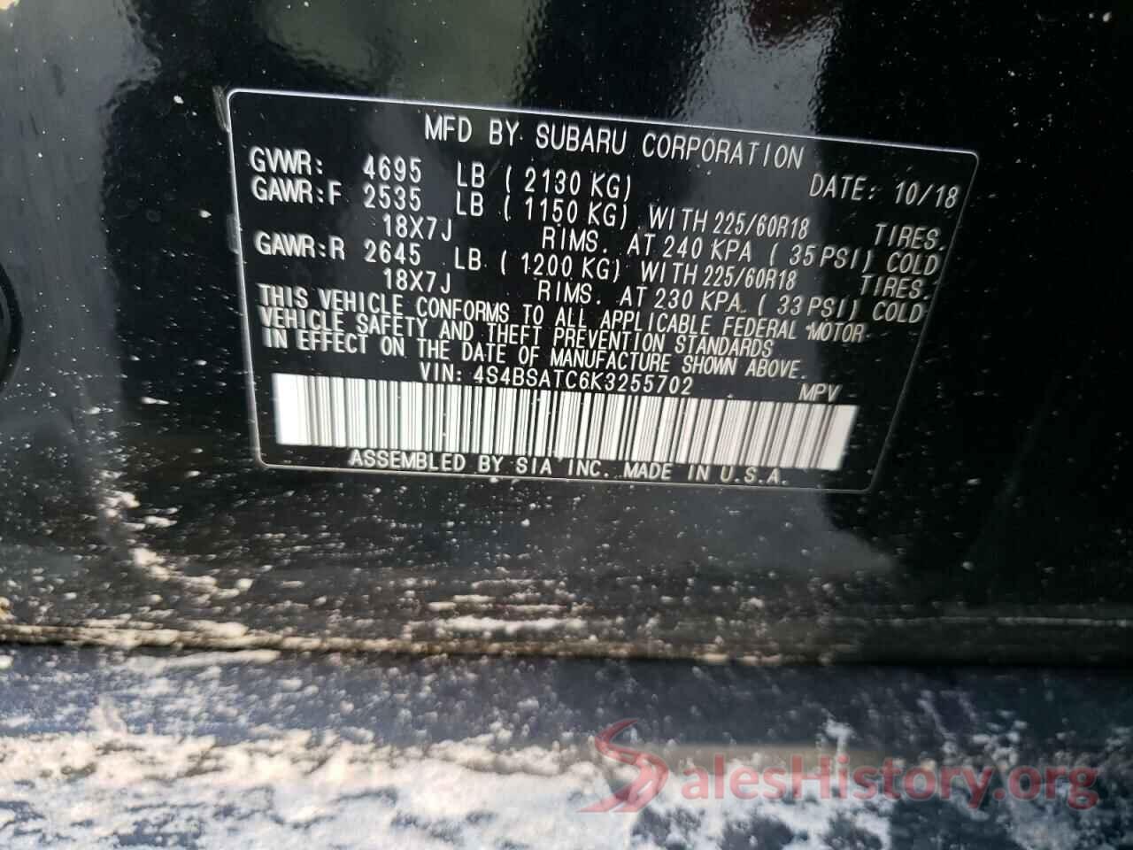 4S4BSATC6K3255702 2019 SUBARU OUTBACK