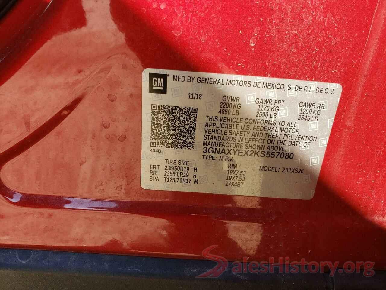 3GNAXYEX2KS557080 2019 CHEVROLET EQUINOX