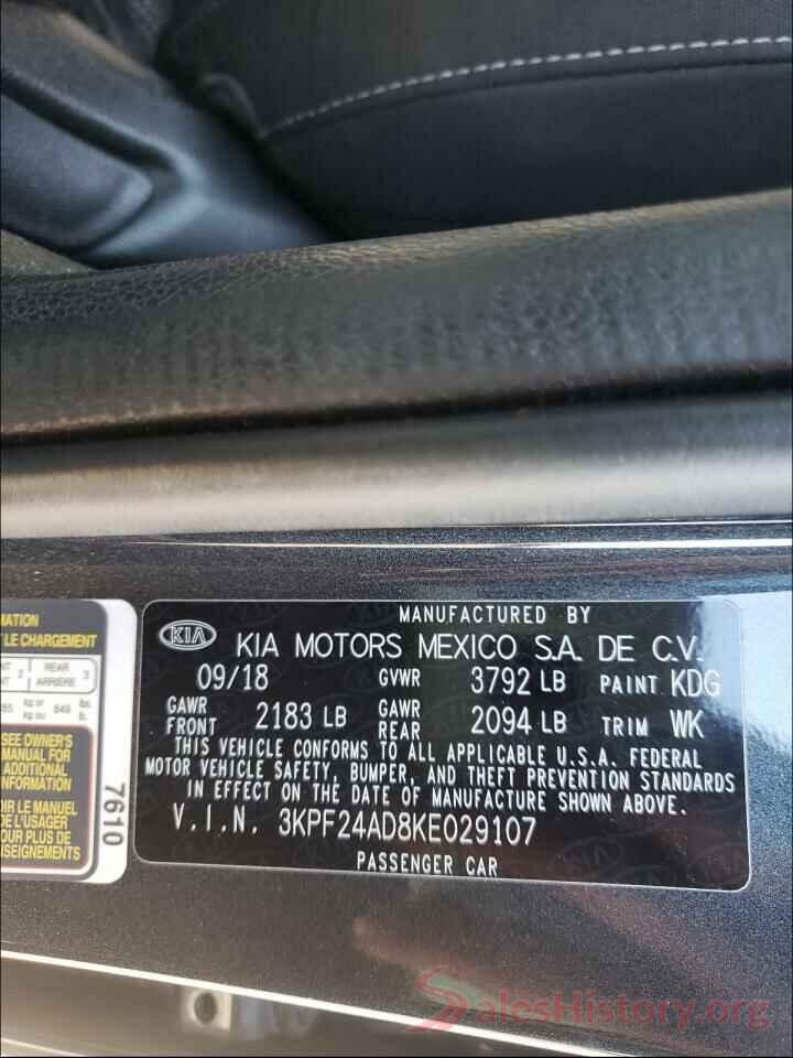 3KPF24AD8KE029107 2019 KIA FORTE