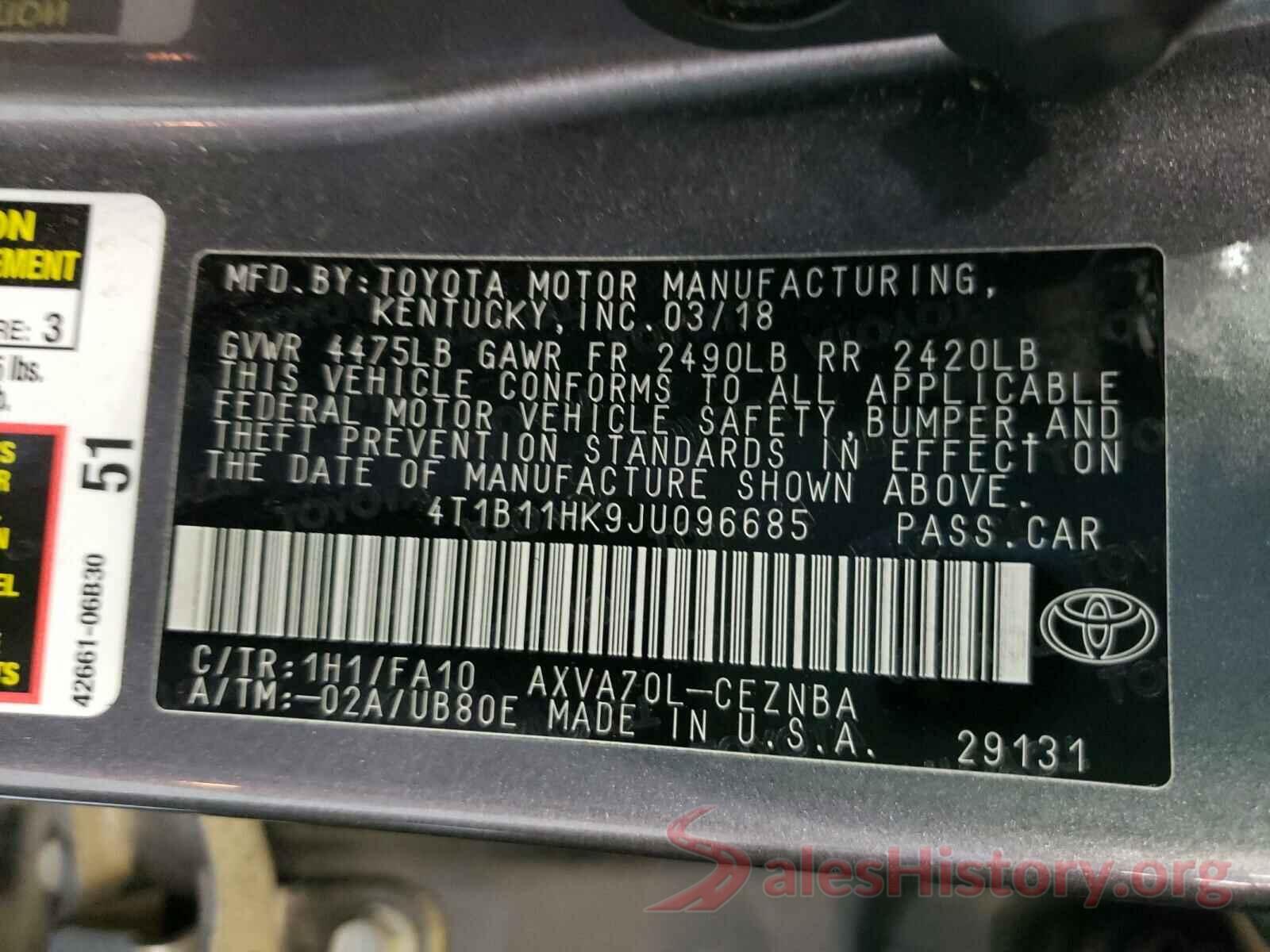 4T1B11HK9JU096685 2018 TOYOTA CAMRY