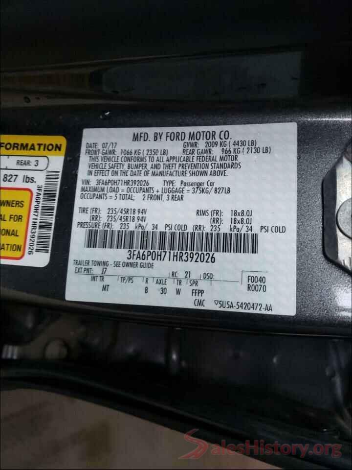 3FA6P0H71HR392026 2017 FORD FUSION