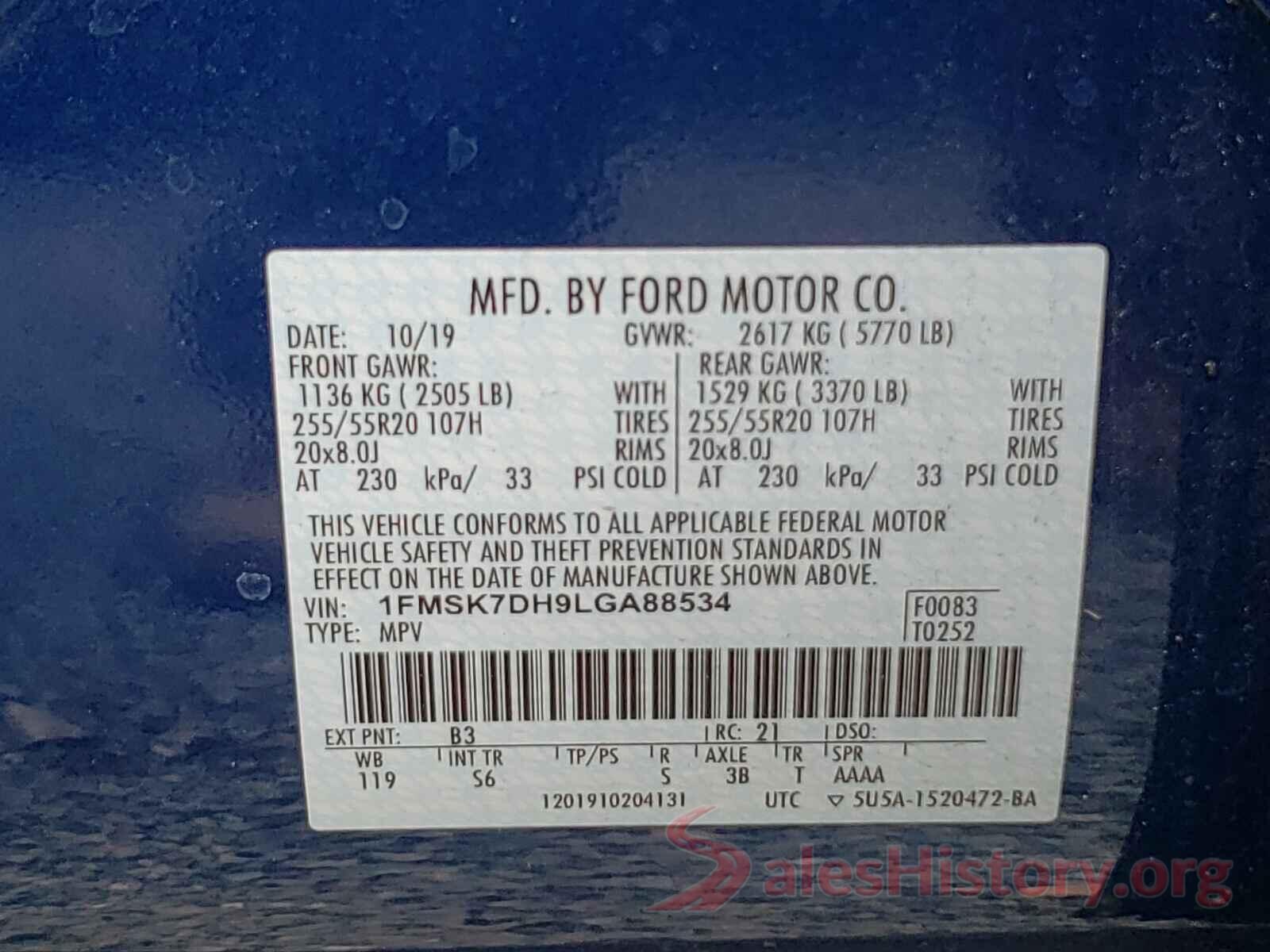 1FMSK7DH9LGA88534 2020 FORD EXPLORER