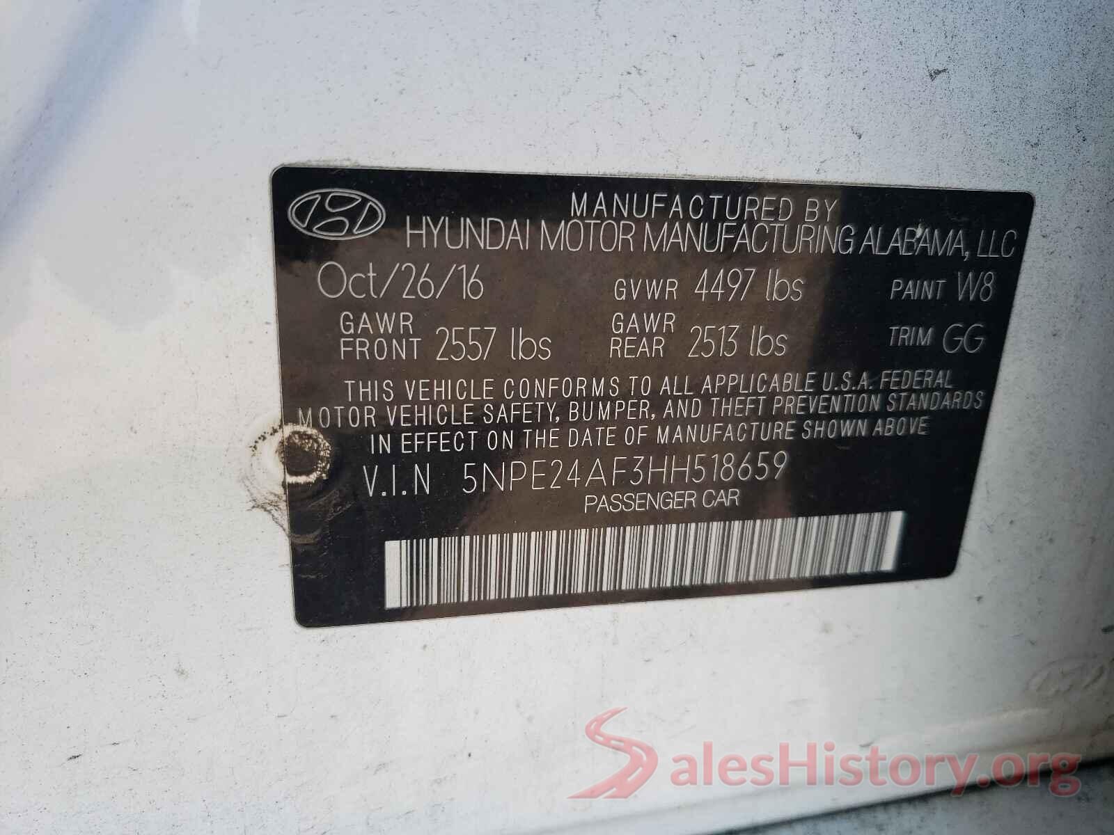 5NPE24AF3HH518659 2017 HYUNDAI SONATA