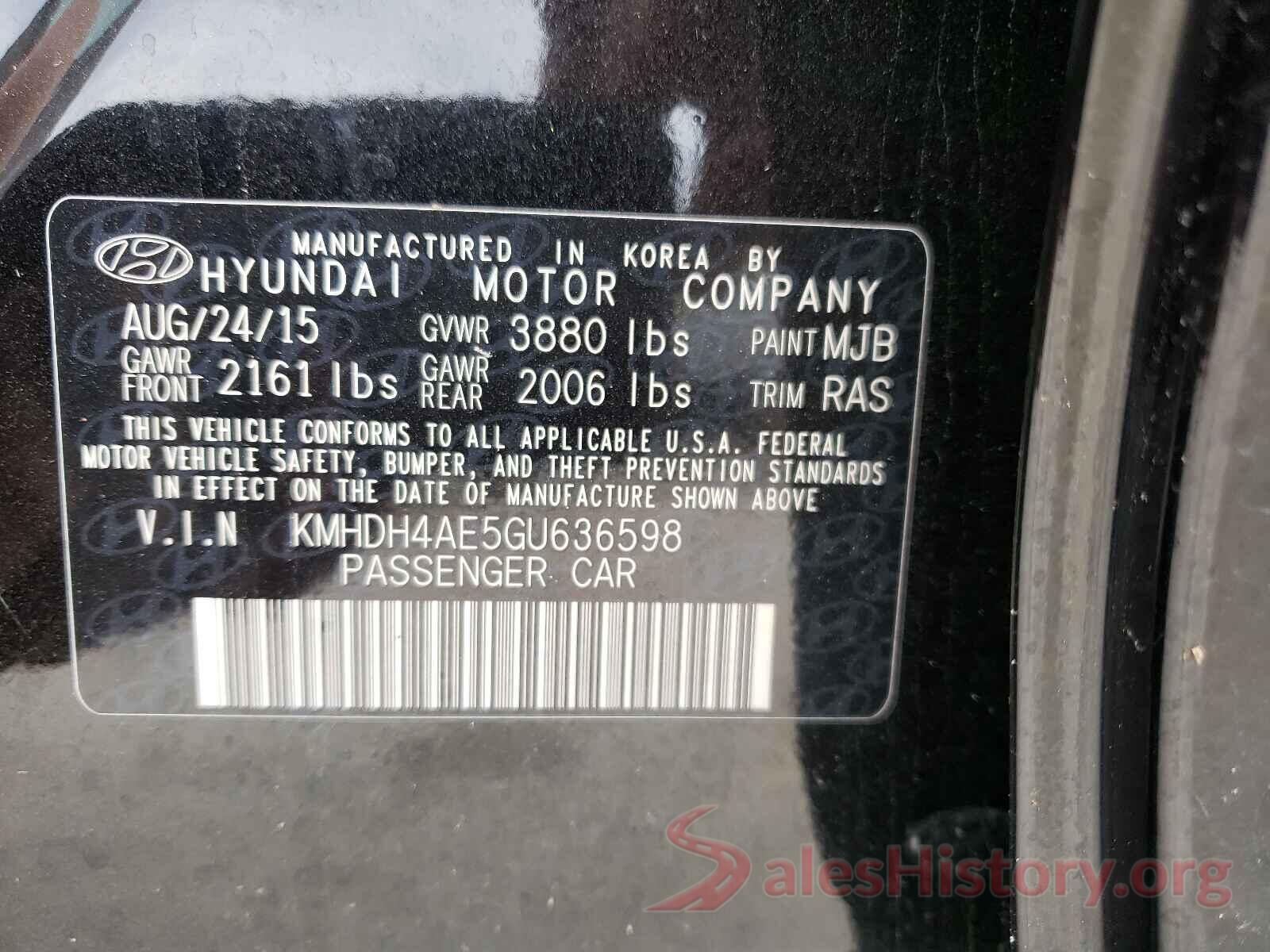 KMHDH4AE5GU636598 2016 HYUNDAI ELANTRA