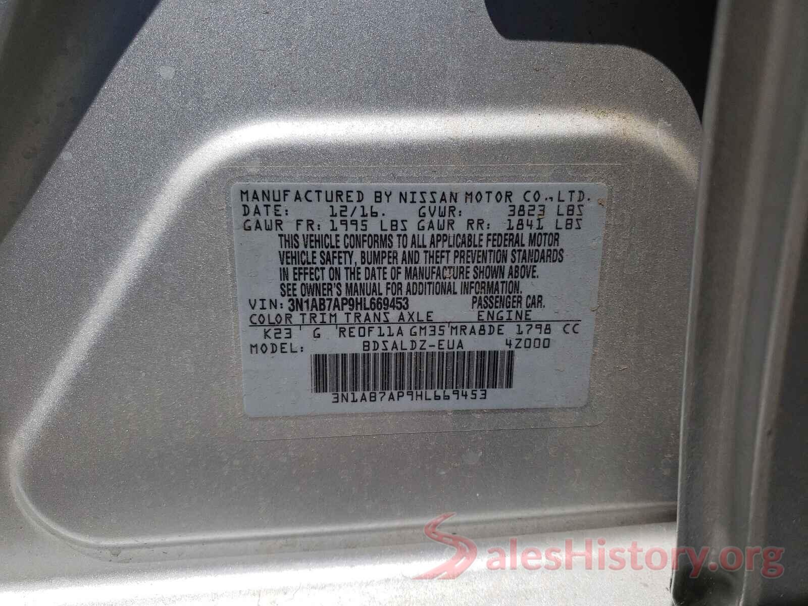 3N1AB7AP9HL669453 2017 NISSAN SENTRA