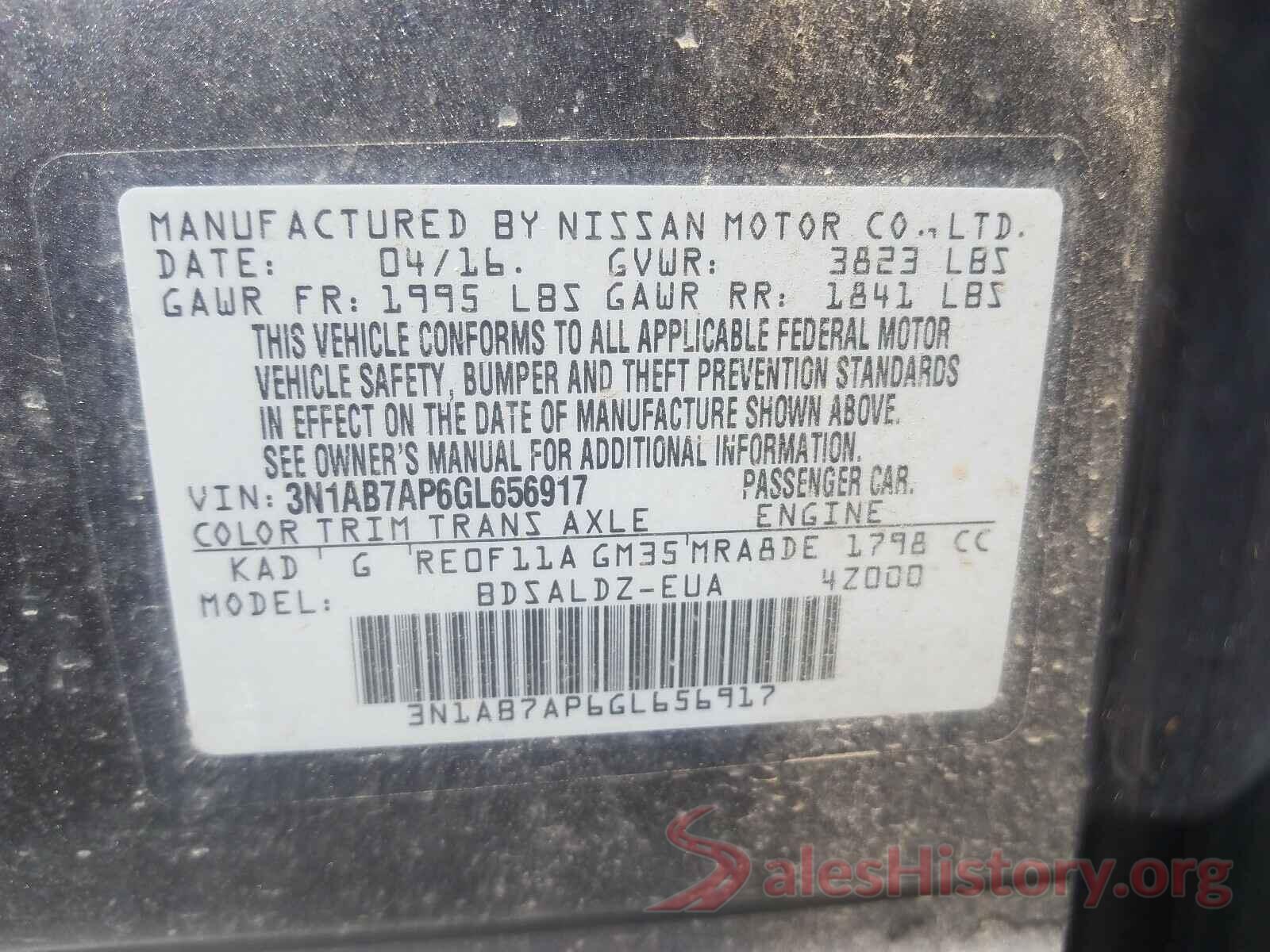 3N1AB7AP6GL656917 2016 NISSAN SENTRA