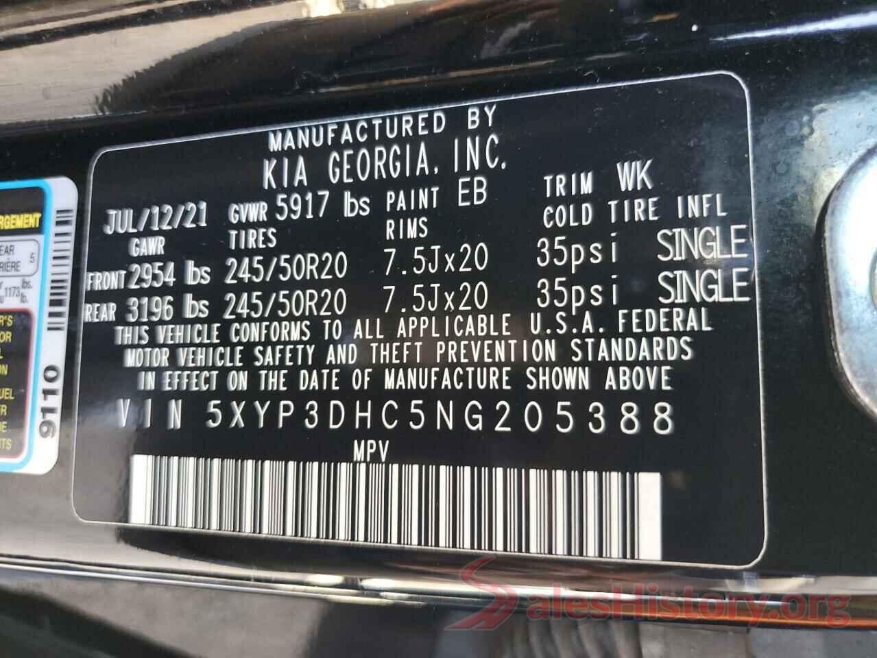 5XYP3DHC5NG205388 2022 KIA TELLURIDE