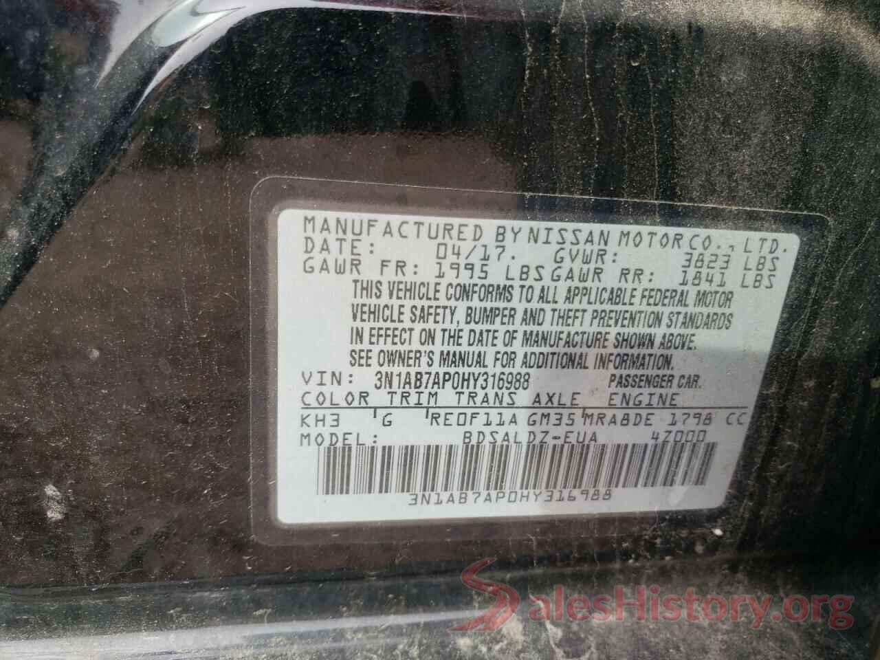 3N1AB7AP0HY316988 2017 NISSAN SENTRA