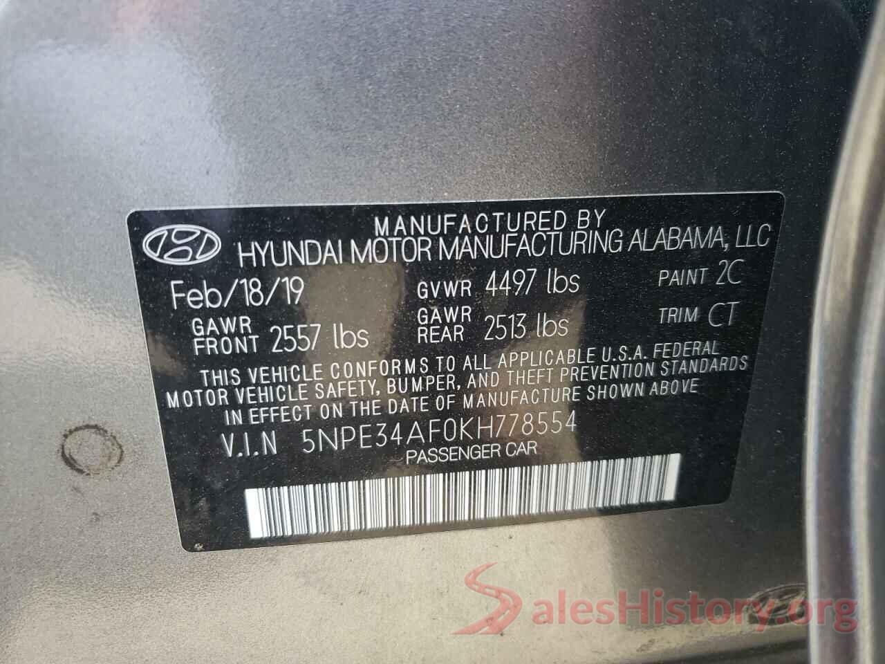 5NPE34AF0KH778554 2019 HYUNDAI SONATA