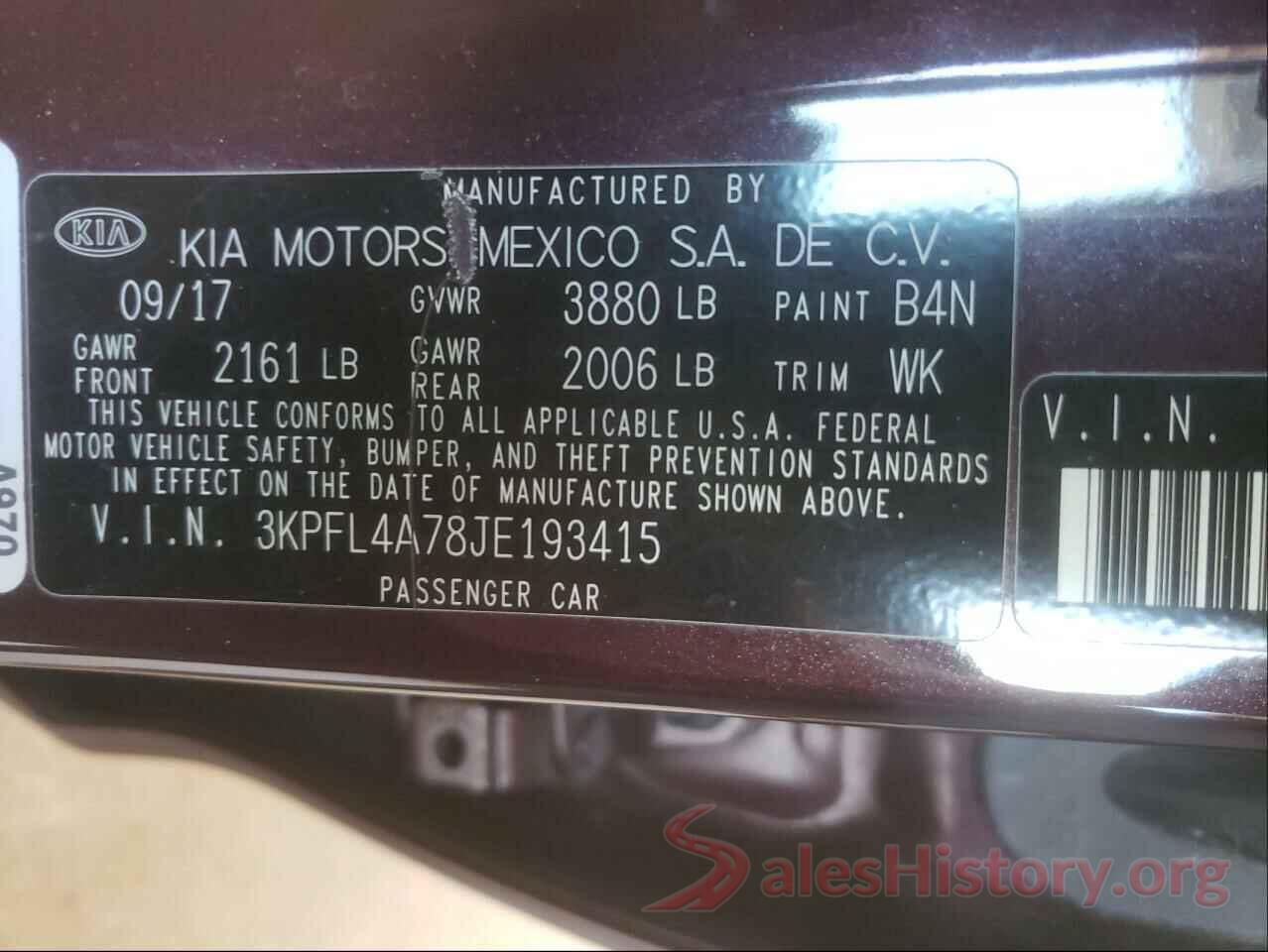 3KPFL4A78JE193415 2018 KIA FORTE