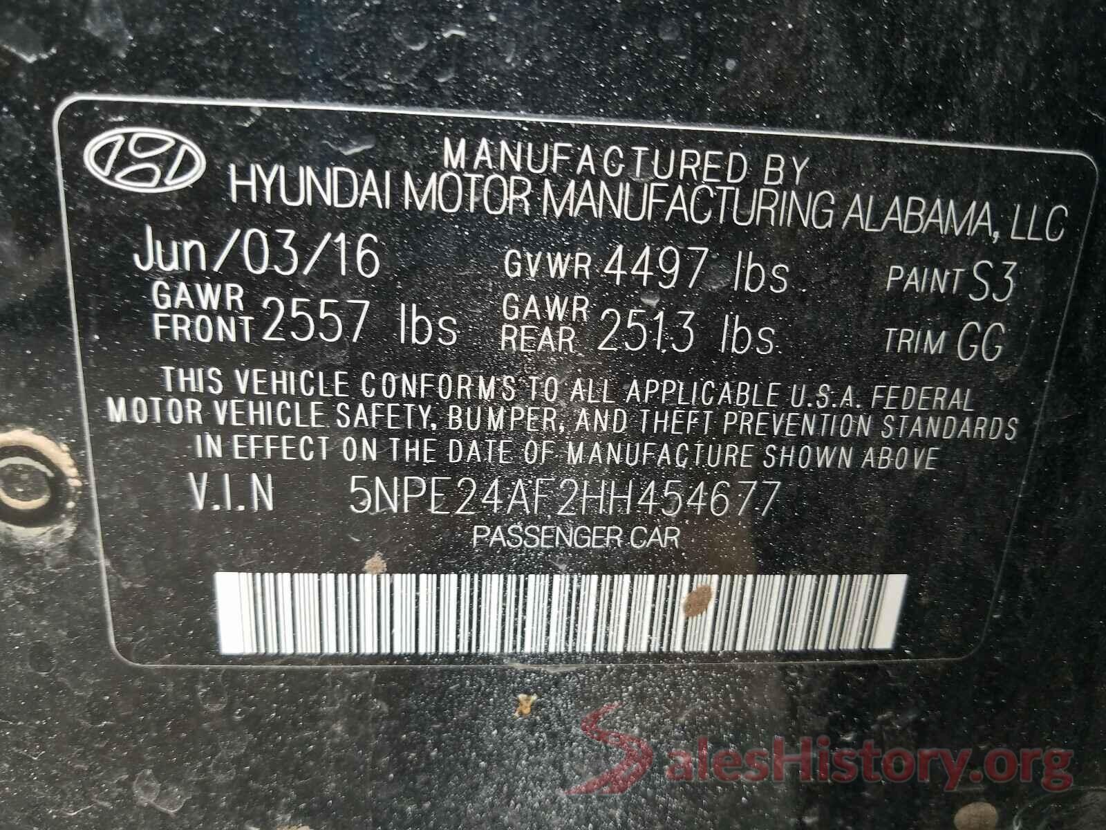 5NPE24AF2HH454677 2017 HYUNDAI SONATA