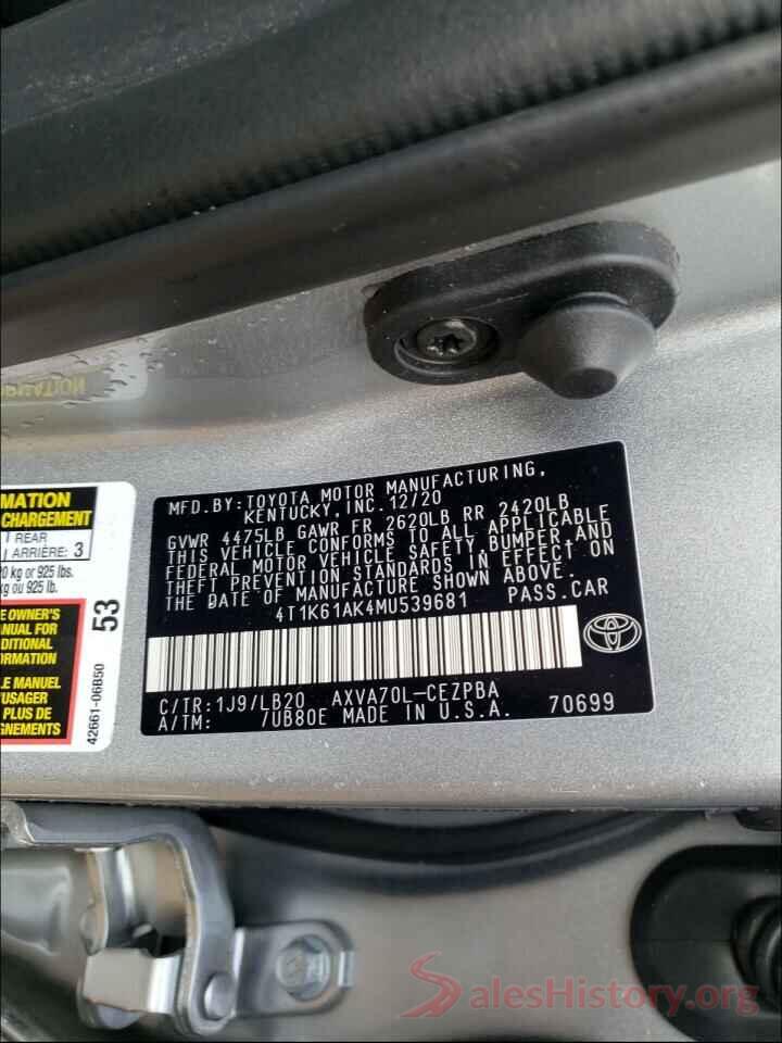 4T1K61AK4MU539681 2021 TOYOTA CAMRY