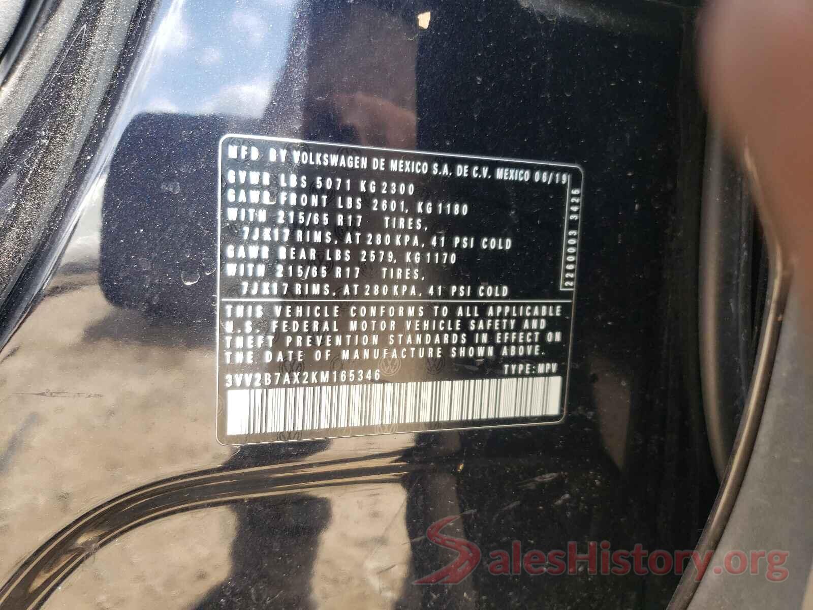 3VV2B7AX2KM165346 2019 VOLKSWAGEN TIGUAN