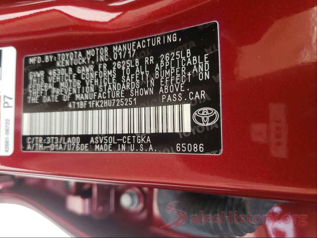 4T1BF1FK2HU725251 2017 TOYOTA CAMRY