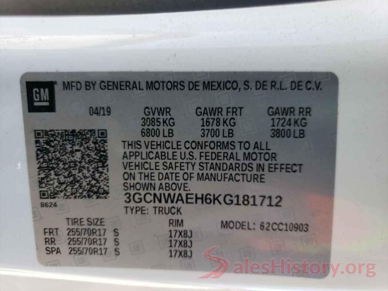 3GCNWAEH6KG181712 2019 CHEVROLET SILVERADO