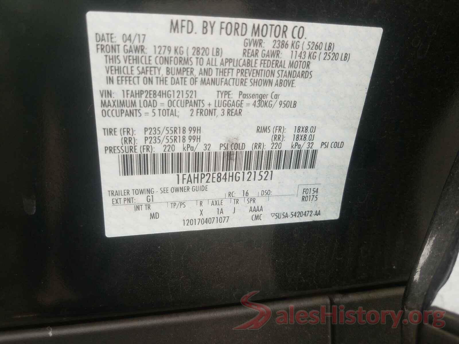 1FAHP2E84HG121521 2017 FORD TAURUS