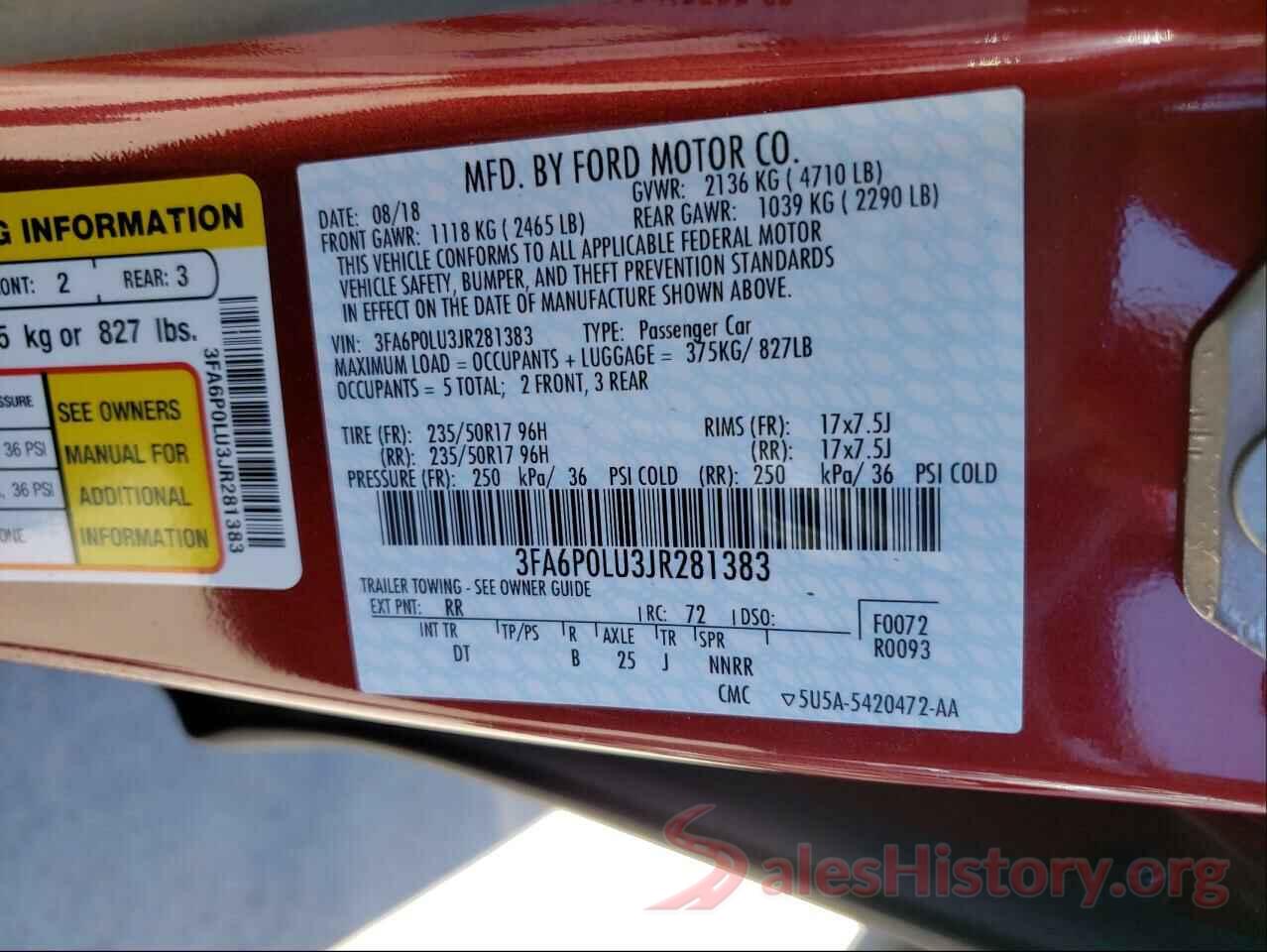 3FA6P0LU3JR281383 2018 FORD FUSION