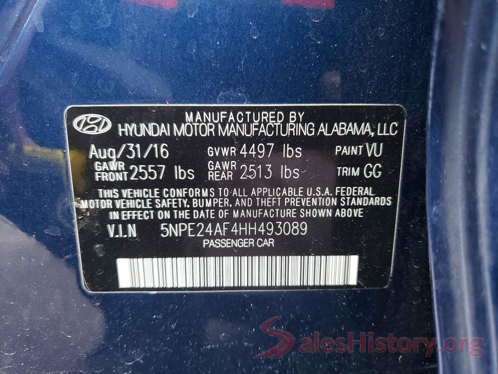 5NPE24AF4HH493089 2017 HYUNDAI SONATA