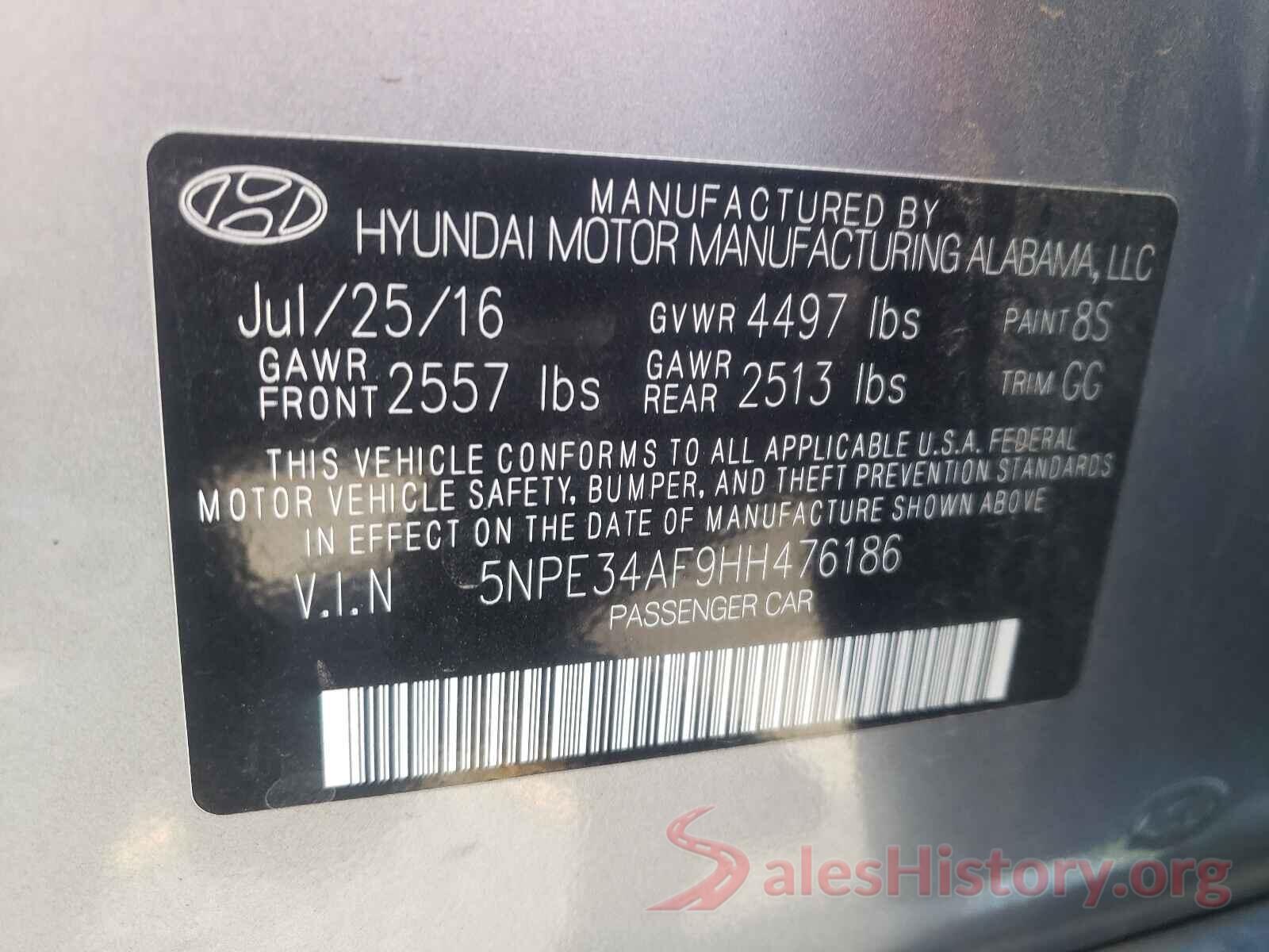 5NPE34AF9HH476186 2017 HYUNDAI SONATA