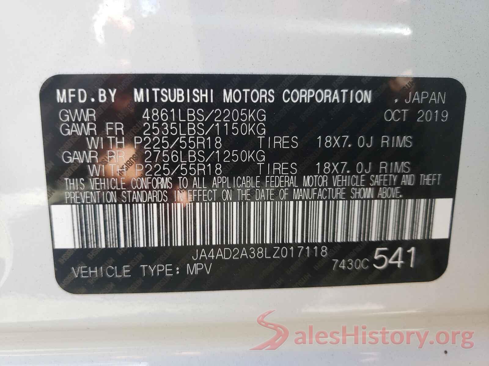 JA4AD2A38LZ017118 2020 MITSUBISHI OUTLANDER