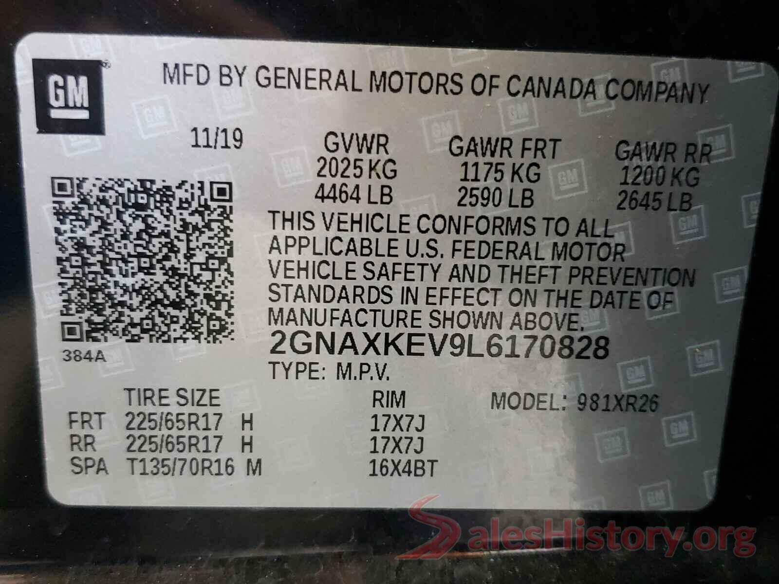 2GNAXKEV9L6170828 2020 CHEVROLET EQUINOX