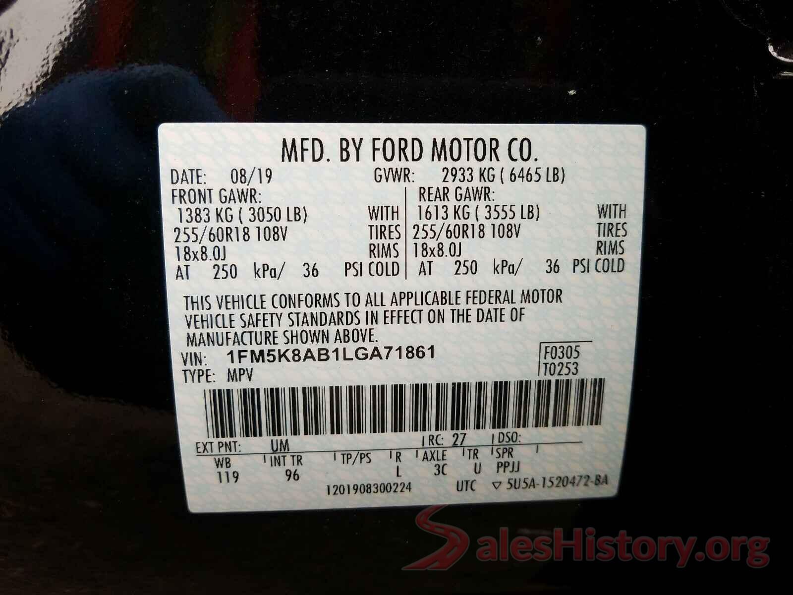 1FM5K8AB1LGA71861 2020 FORD EXPLORER