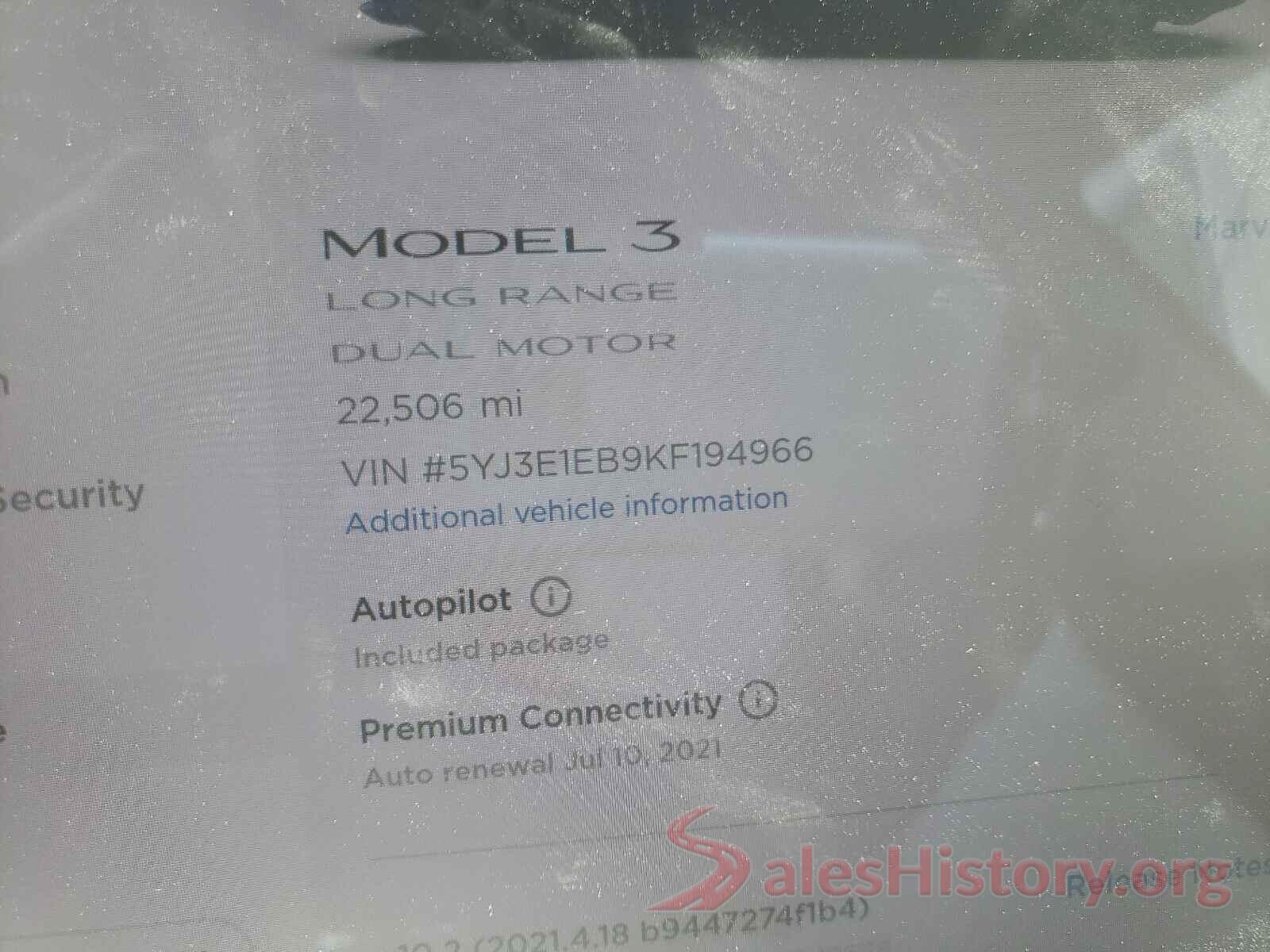 5YJ3E1EB9KF194966 2019 TESLA MODEL 3