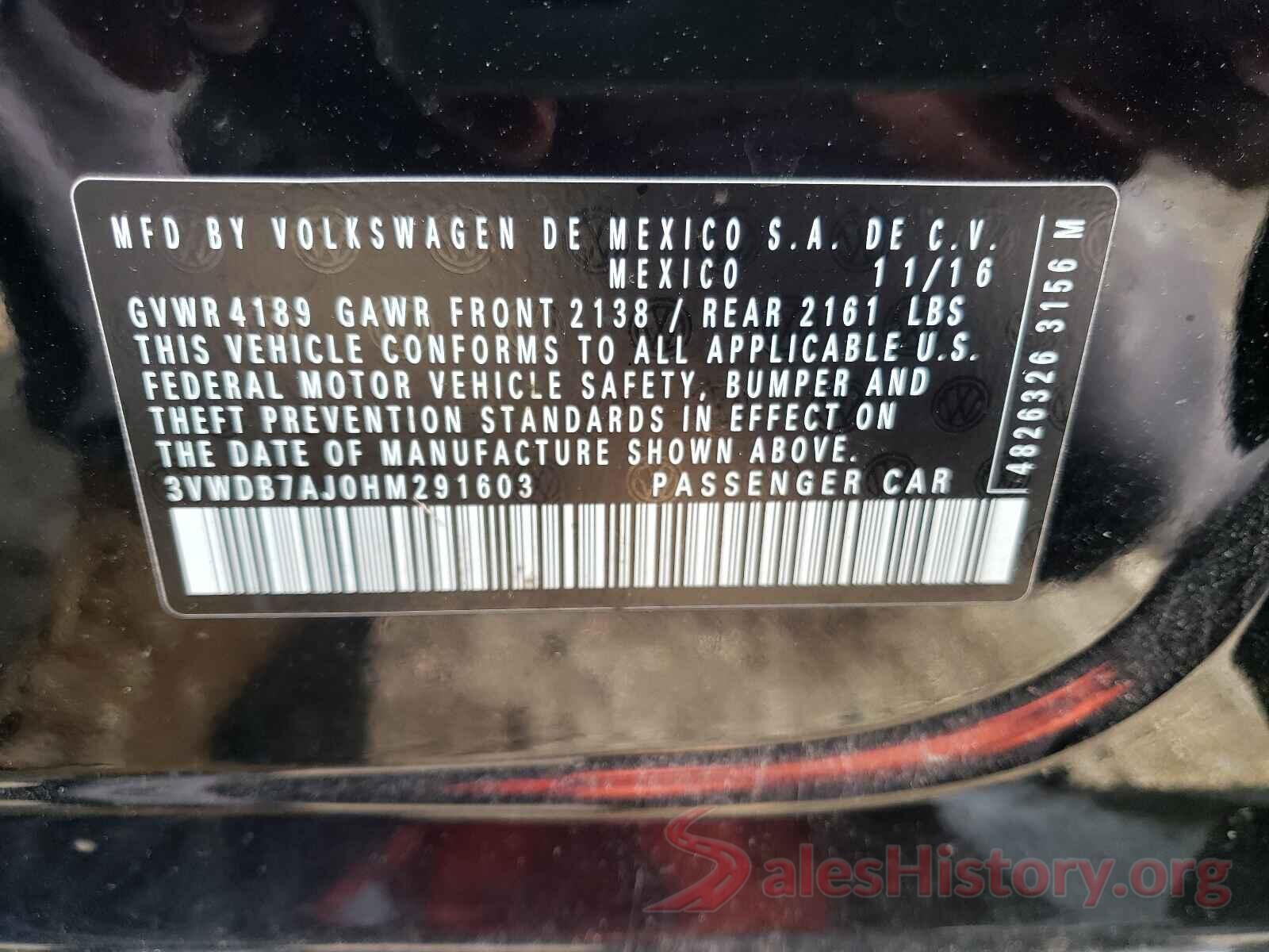 3VWDB7AJ0HM291603 2017 VOLKSWAGEN JETTA