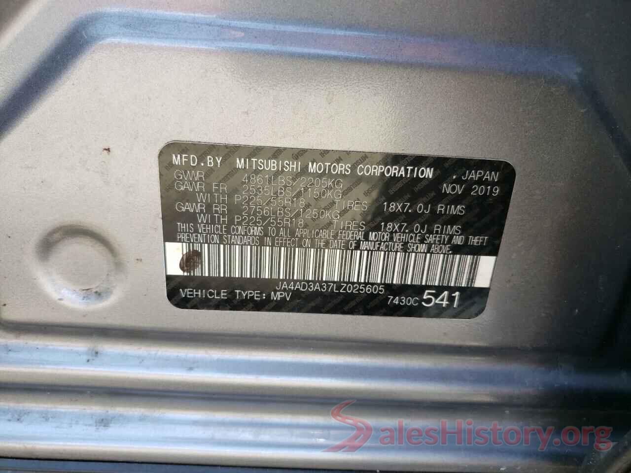 JA4AD3A37LZ025605 2020 MITSUBISHI OUTLANDER