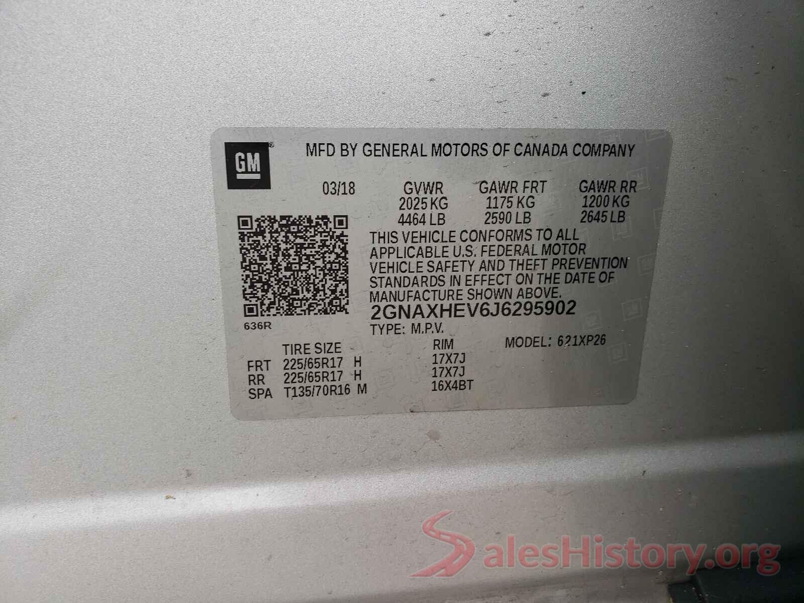 2GNAXHEV6J6295902 2018 CHEVROLET EQUINOX