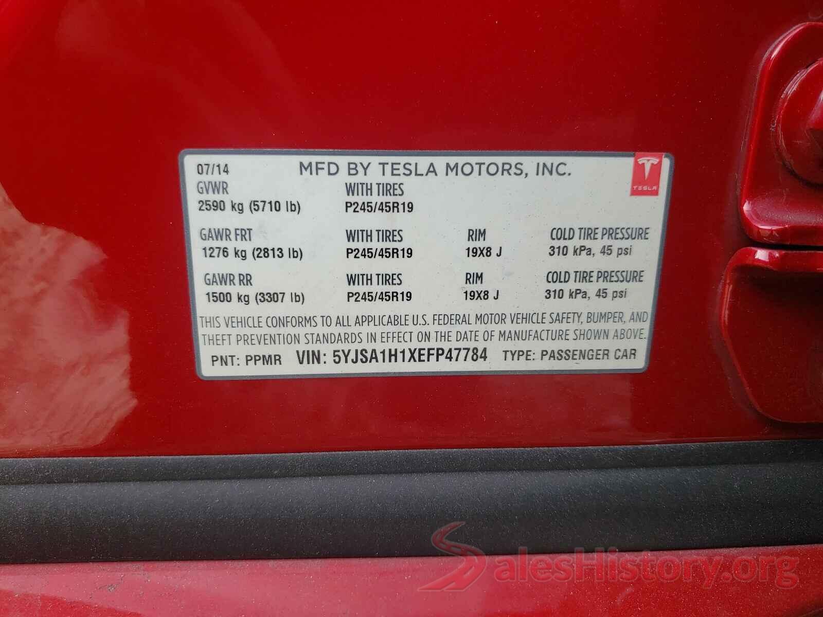 5YJSA1H1XEFP47784 2014 TESLA MODEL S