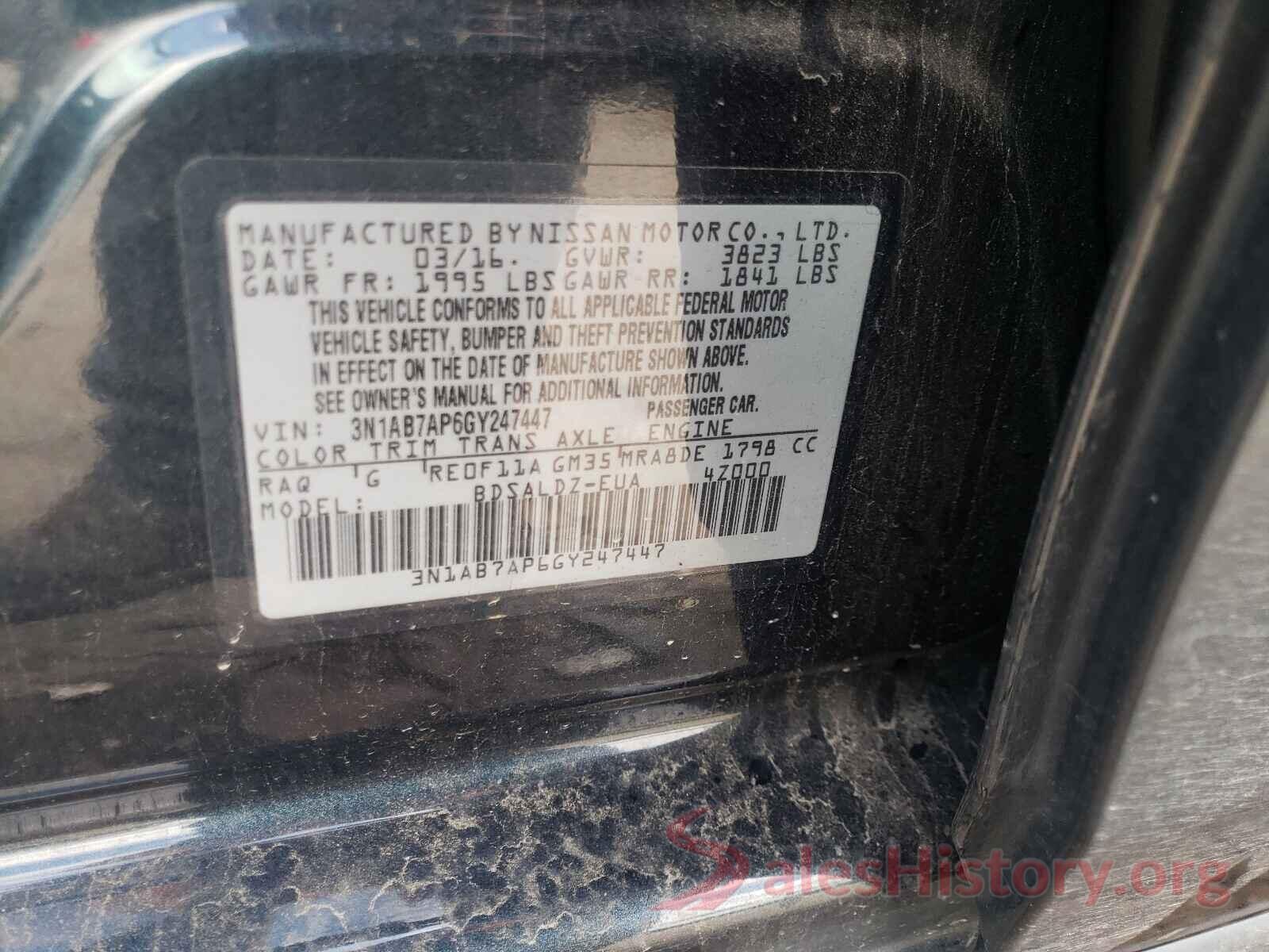 3N1AB7AP6GY247447 2016 NISSAN SENTRA