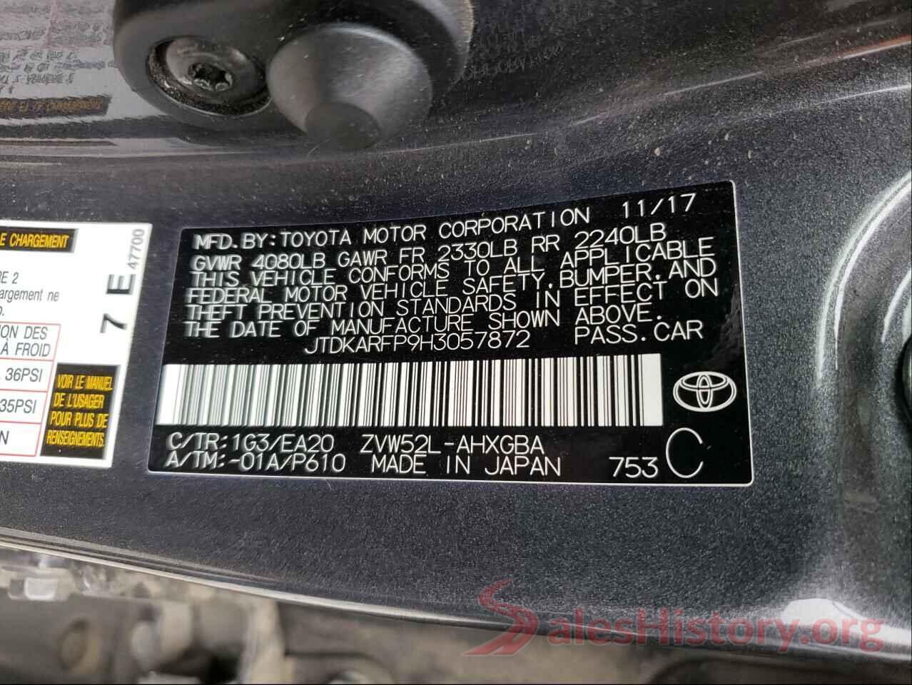 JTDKARFP9H3057872 2017 TOYOTA PRIUS