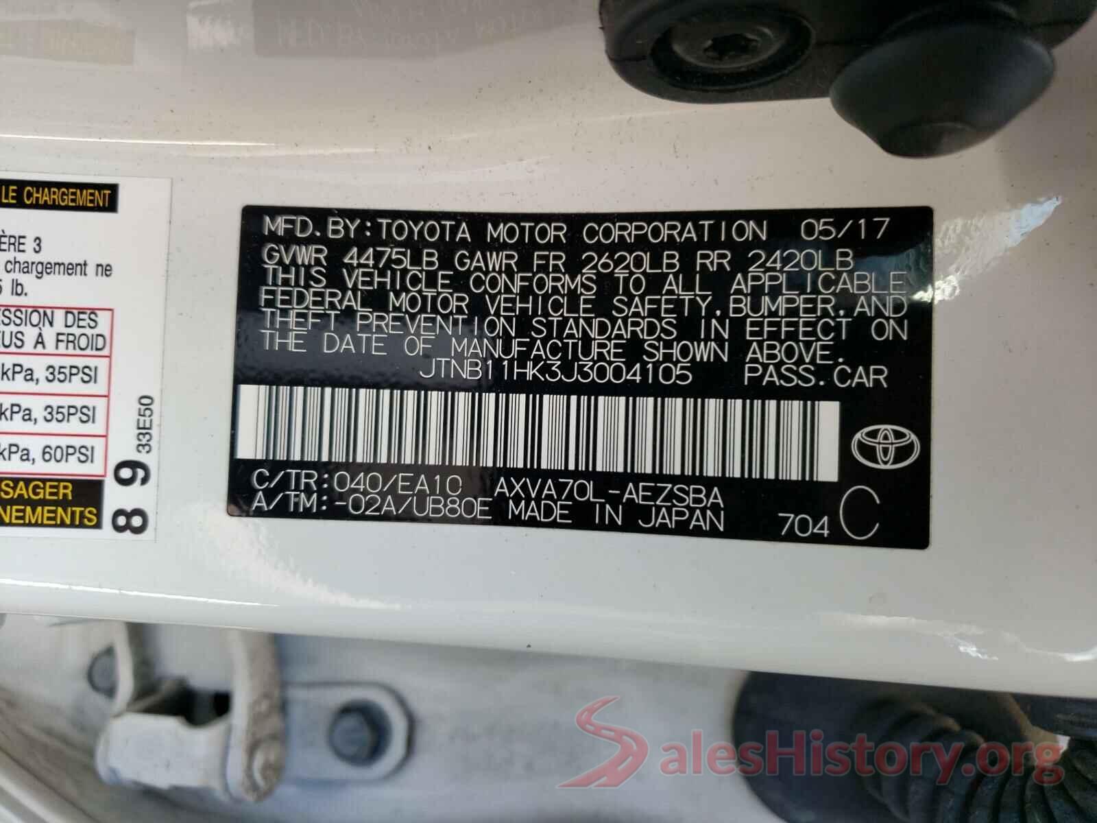 JTNB11HK3J3004105 2018 TOYOTA CAMRY