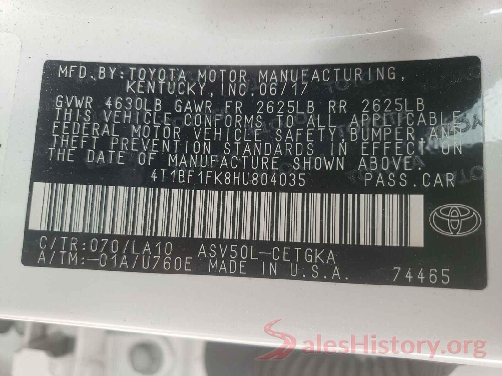 4T1BF1FK8HU804035 2017 TOYOTA CAMRY