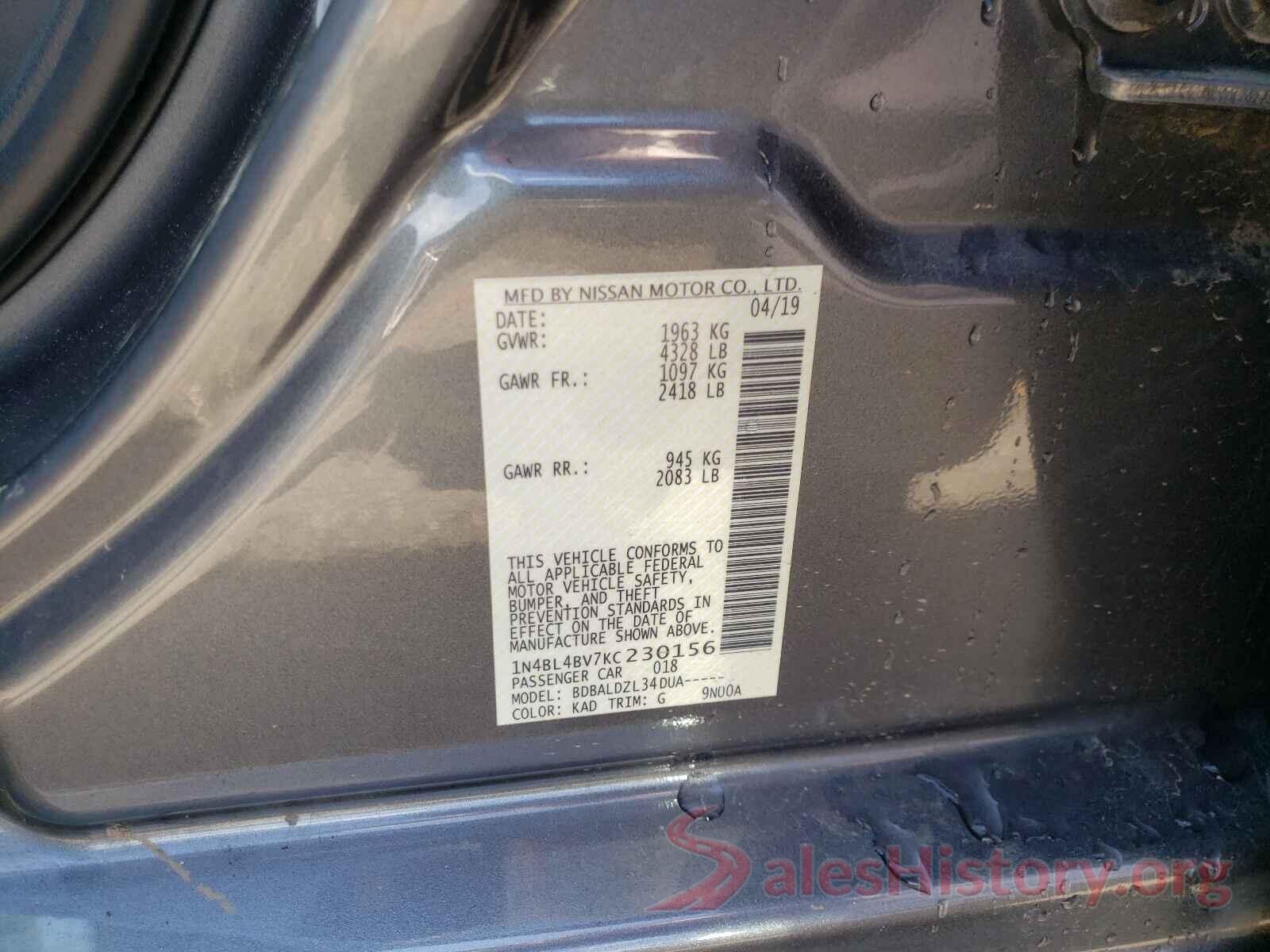 1N4BL4BV7KC230156 2019 NISSAN ALTIMA