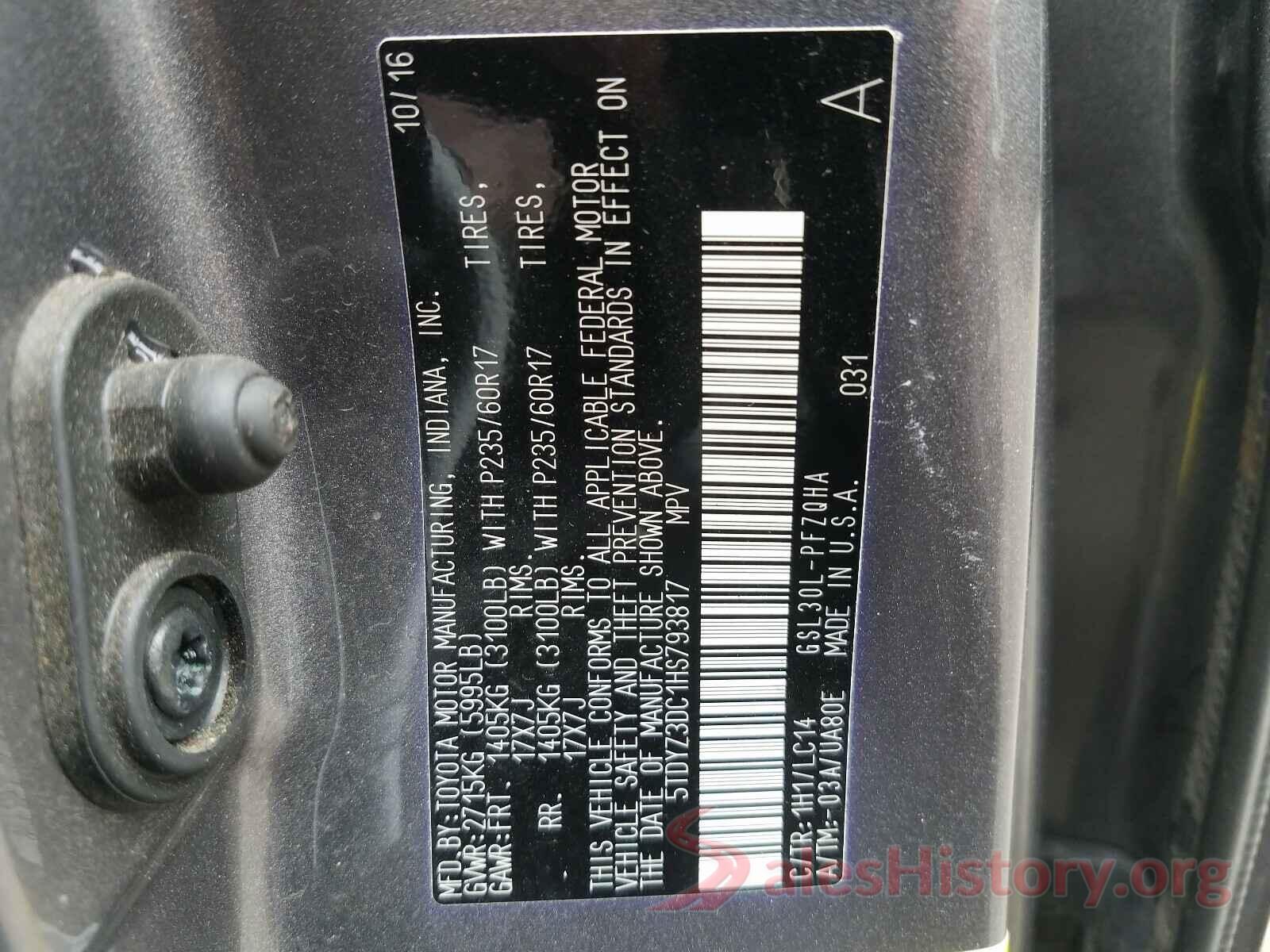 5TDYZ3DC1HS793817 2017 TOYOTA SIENNA