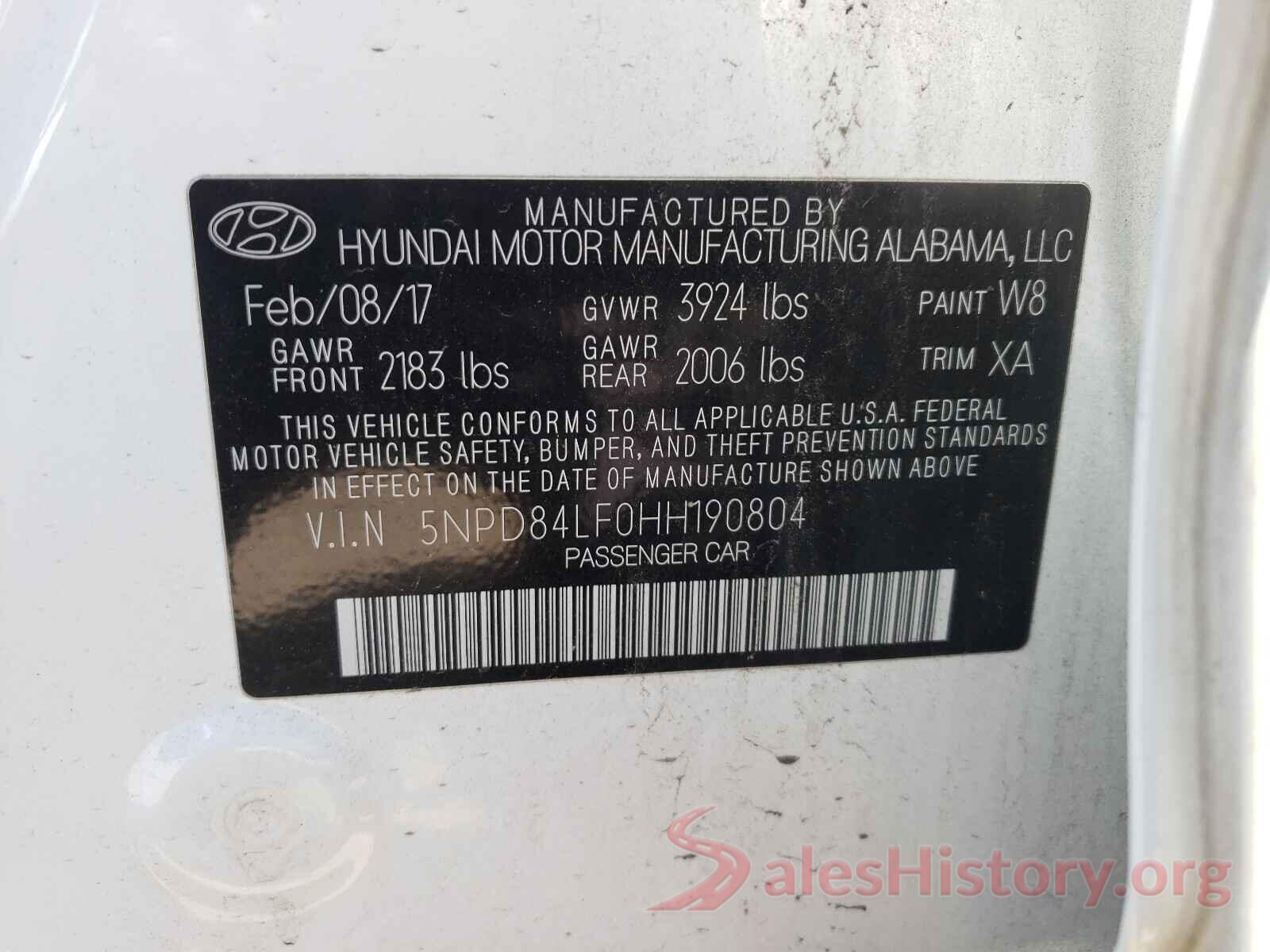 5NPD84LF0HH190804 2017 HYUNDAI ELANTRA